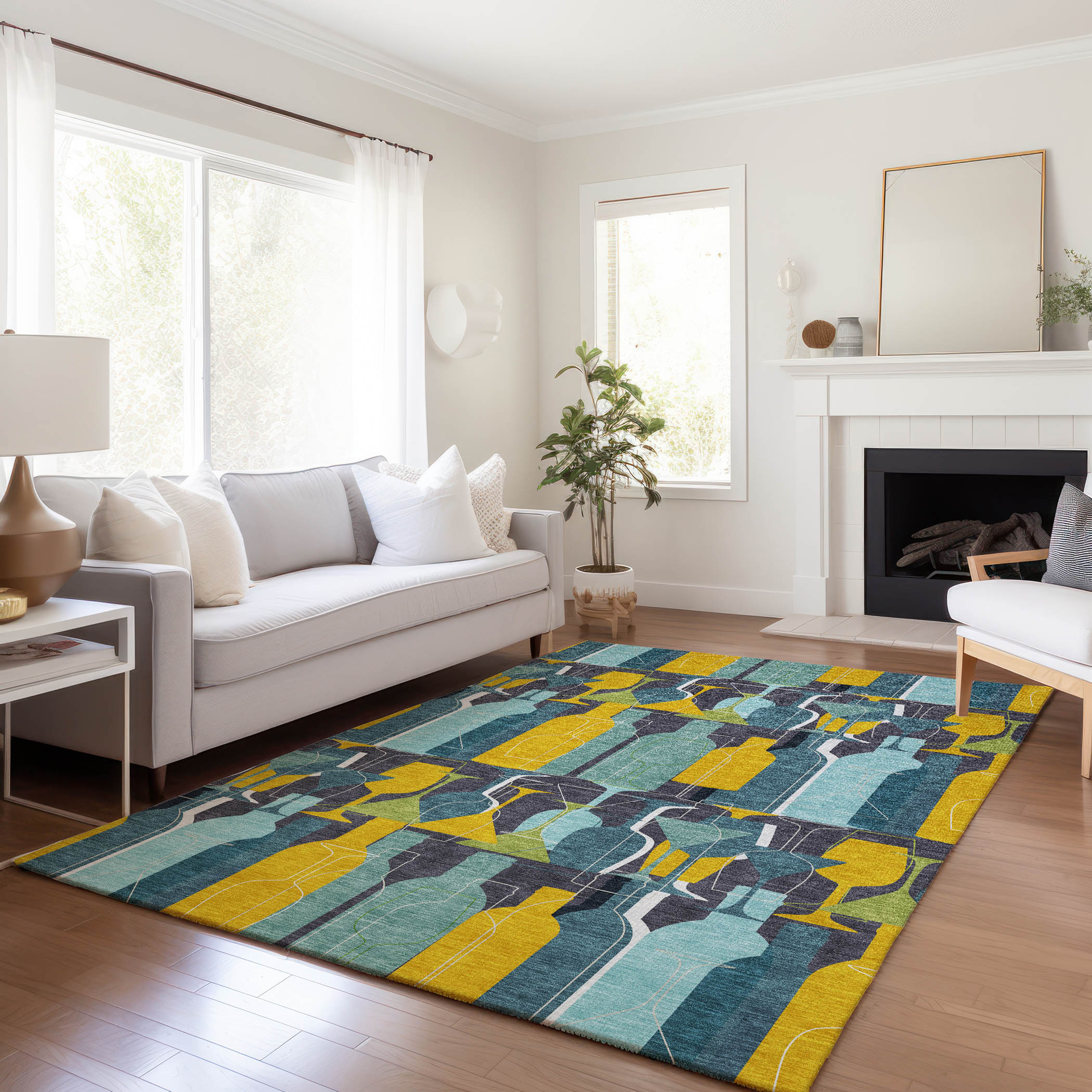 Addison Rugs AMF168BL3X5 Mayfield AMF168BL 3 x 5 (ft) Loomed Polyester Blue Rectangular Indoor Geometric Machine washable Area rug