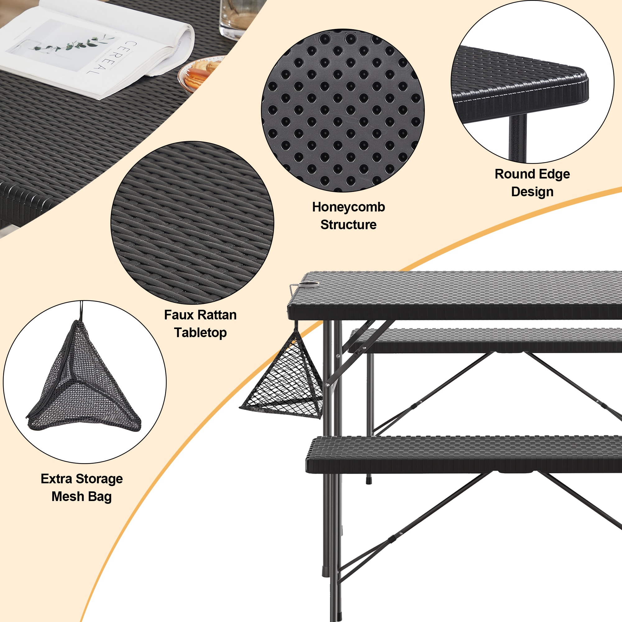 Vecelo LOE-FTS01-BLK Folding-Furniture-Sets - View #5