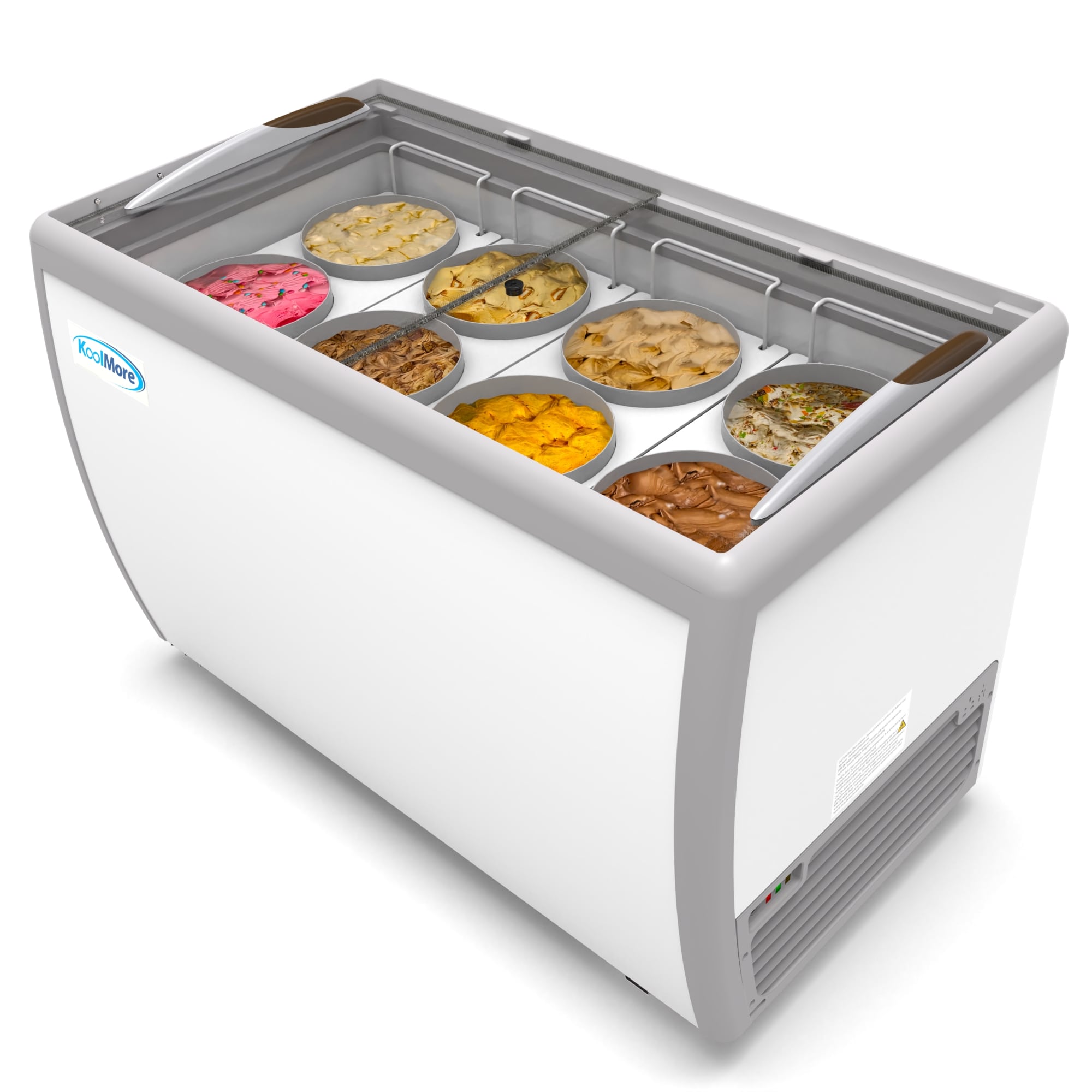 KoolMore KM-ICD-49SD 8 Tub Ice Cream Dipping Cabinet Sliding Glass Door 13-cu ft Chest Manual Commercial Freezer in White