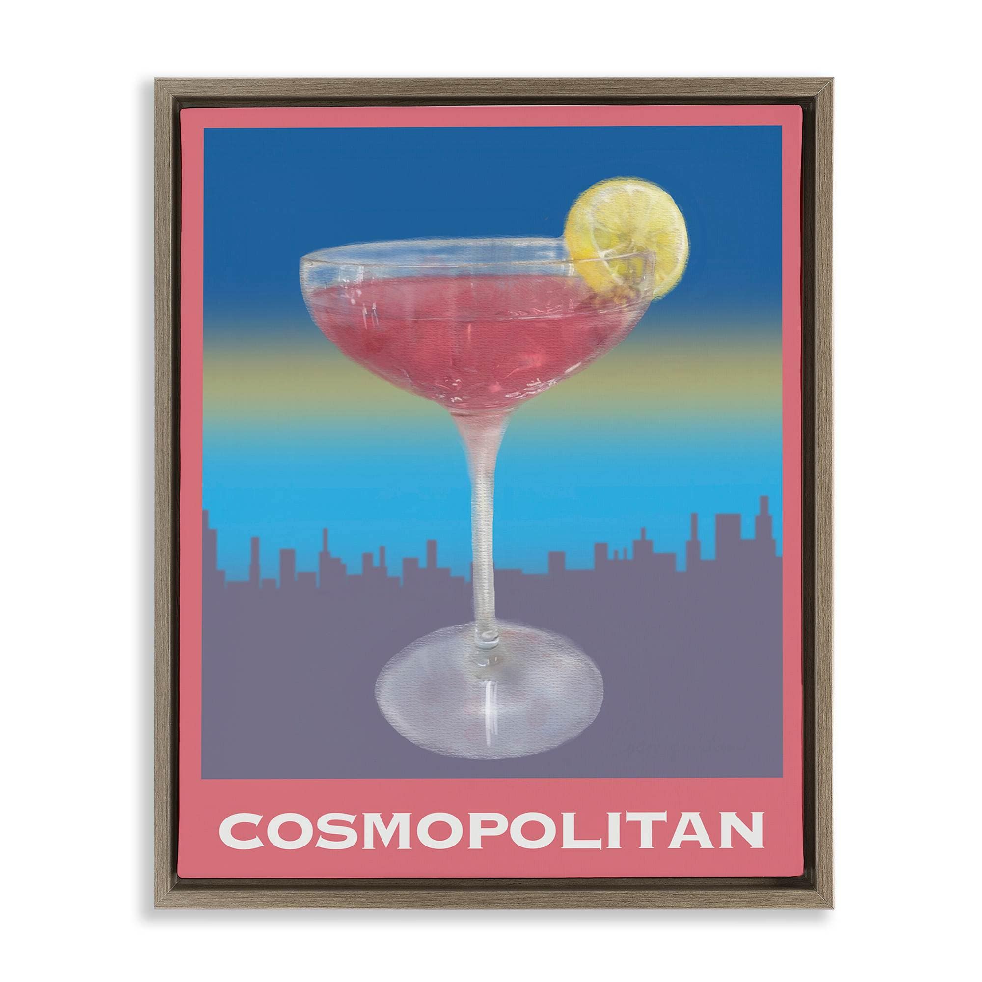 Stupell Industries BS-493-FFE-24X30 Cosmopolitan over Cityscape Brown Framed Floater Canvas Wall Art By Matthew Piotrowicz 25 x 31