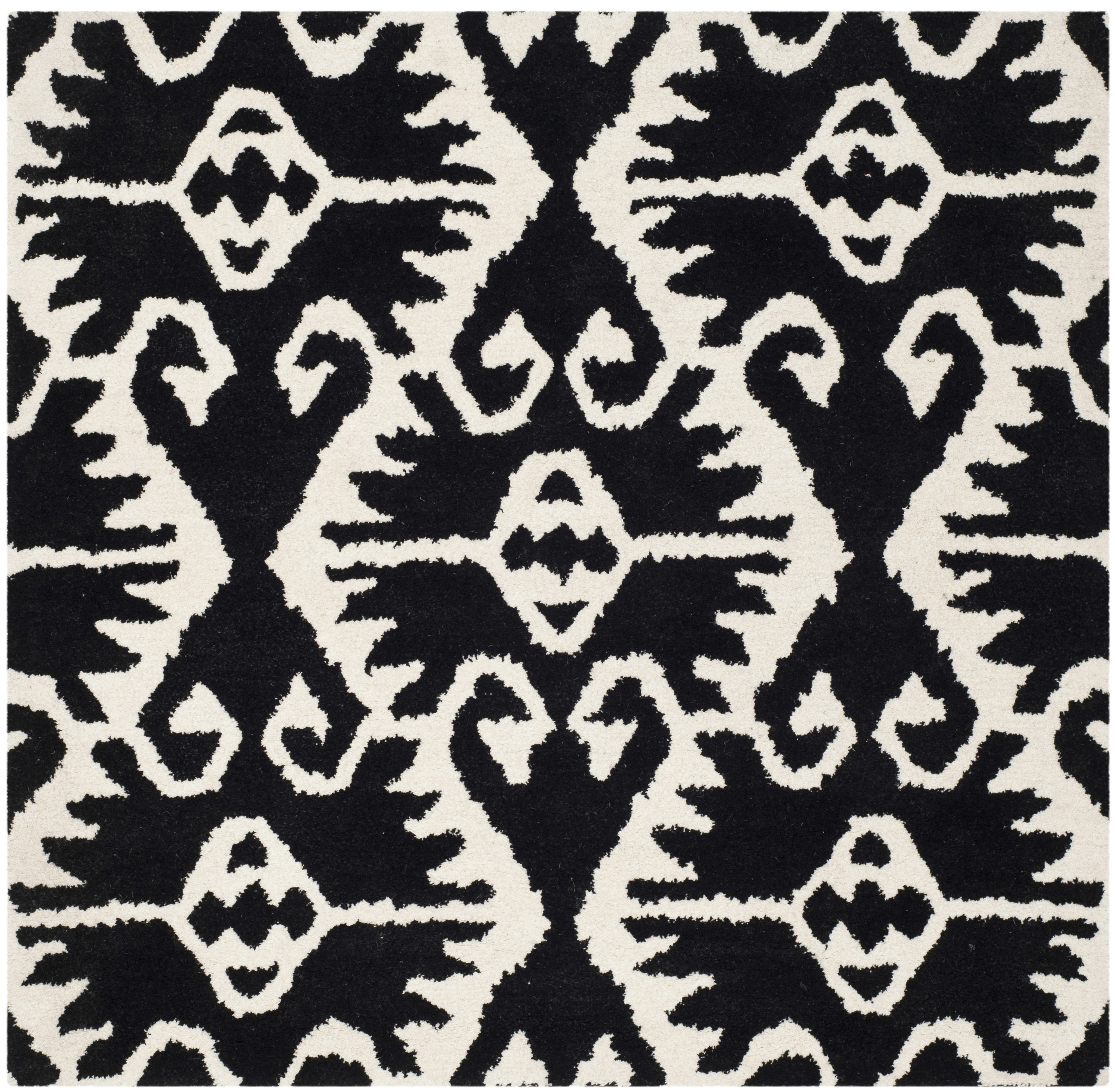 Safavieh WYD323D-7SQ Wyndham Ince 7 x 7 (ft) Tufted Wool Black/Ivory Square Indoor Ikat Bohemian/Eclectic Area rug