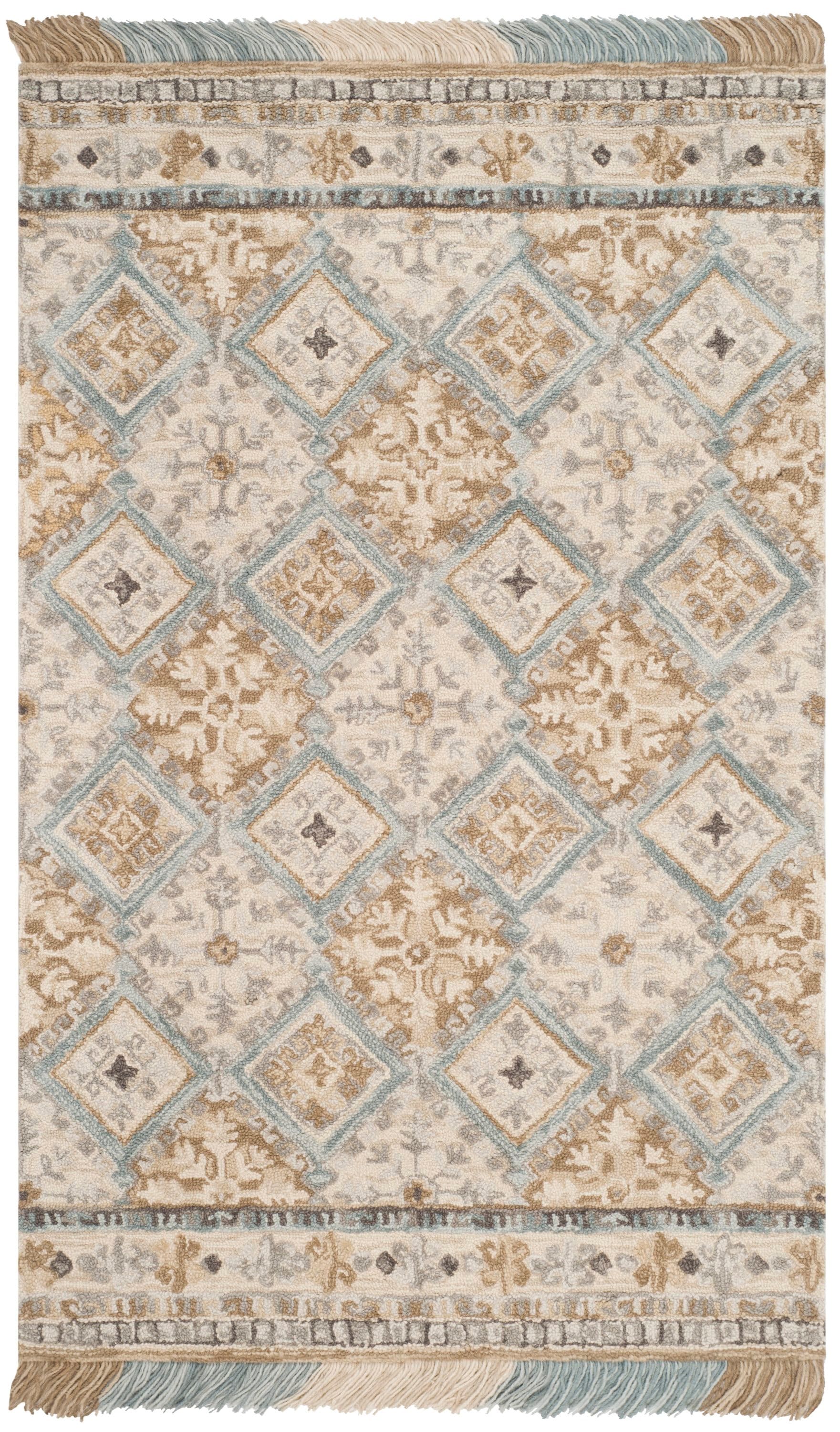 Safavieh BLM421A-5 Blossom Ottilia 5 x 8 (ft) Tufted Wool Beige/Light Blue Rectangular Indoor Floral/Botanical Farmhouse/Cottage Area rug