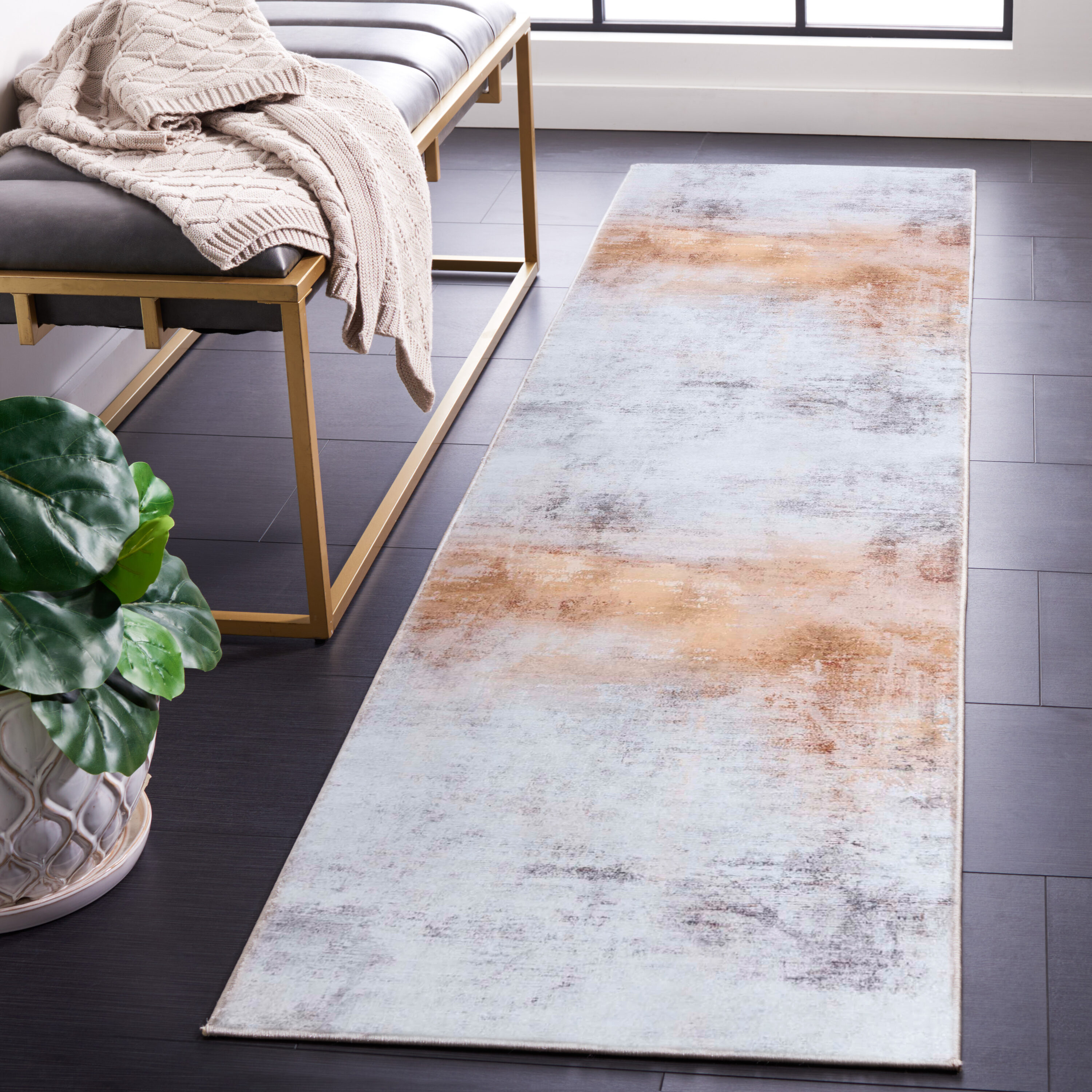 Safavieh TAC813F-28 Tacoma 3 x 8 (ft) Loomed Polyester Gray/Rust Rectangular Indoor Abstract Machine washable Runner rug