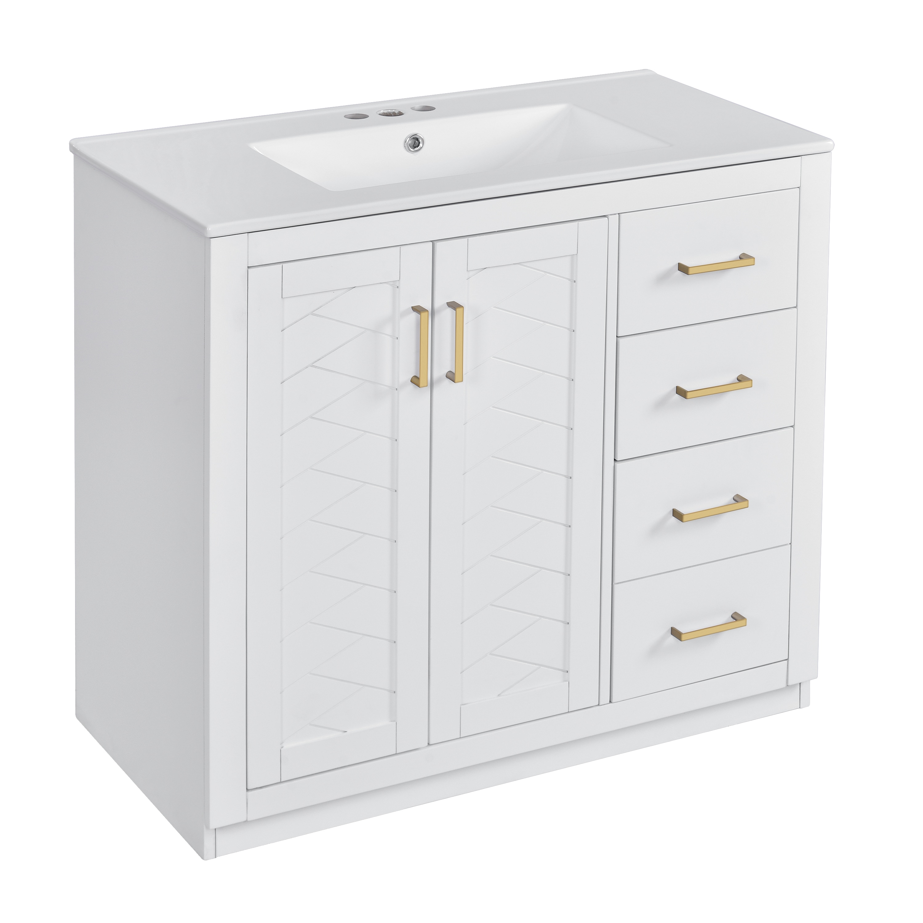 BEARSOLIM - 36-in Bathroom Vanity with Ceramic Sink Solid Wood Frame 3 Drawers Soft Closing Doors...