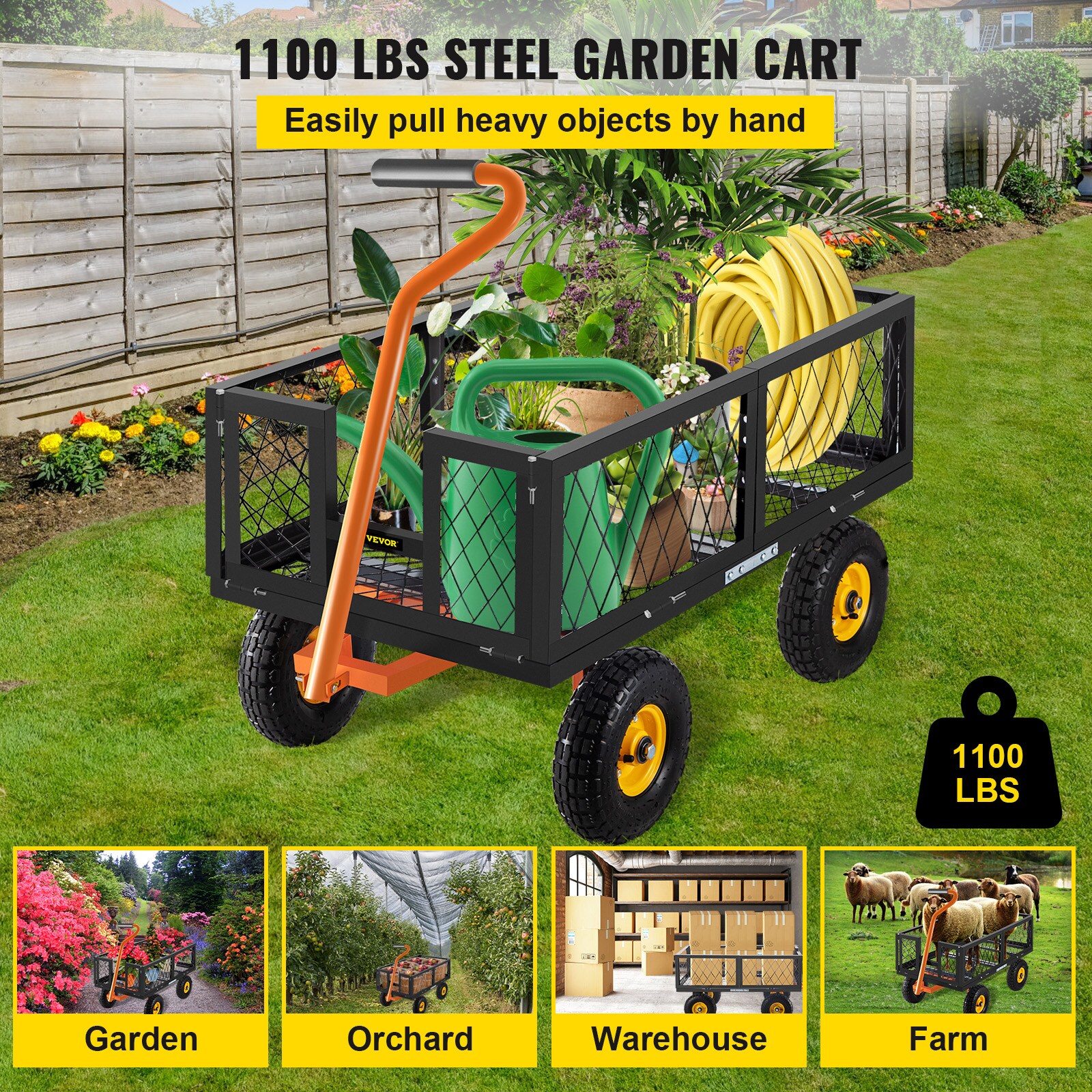 Steel Garden Cart 500 lbs Load Wheelbarrows & Yard Carts at