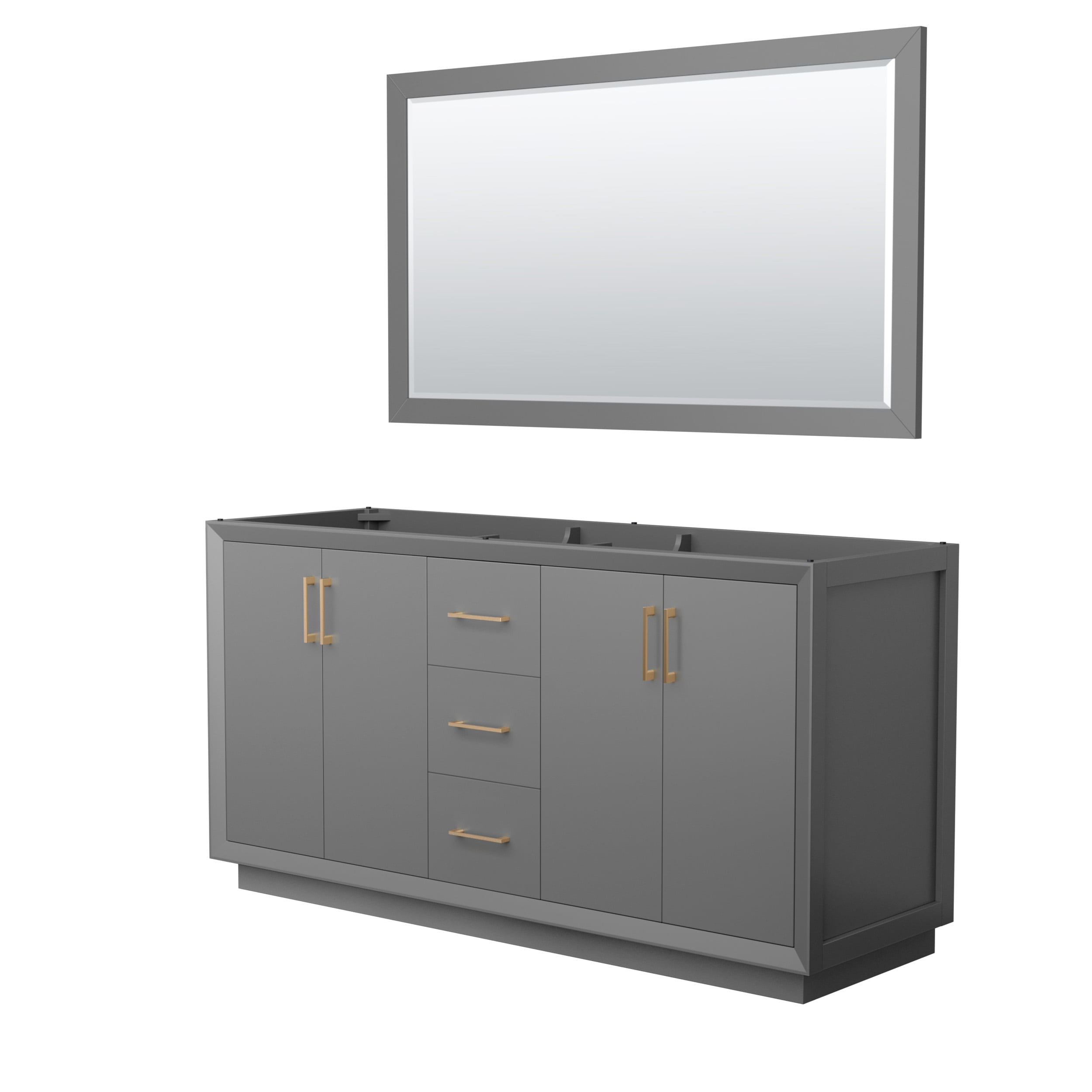 Wyndham Collection WCF414166DGZCXSXXM58 Strada 66-in Dark Gray with Satin Bronze Trim Bathroom Vanity Base Cabinet without Top (Mirror Included)