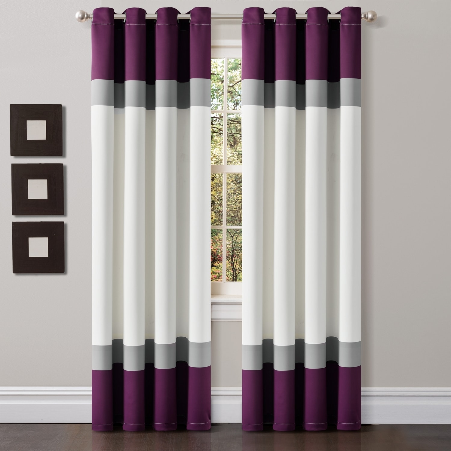 Lush Decor 21T011925 84-in Purple Light filtering Grommet Curtain panel pair