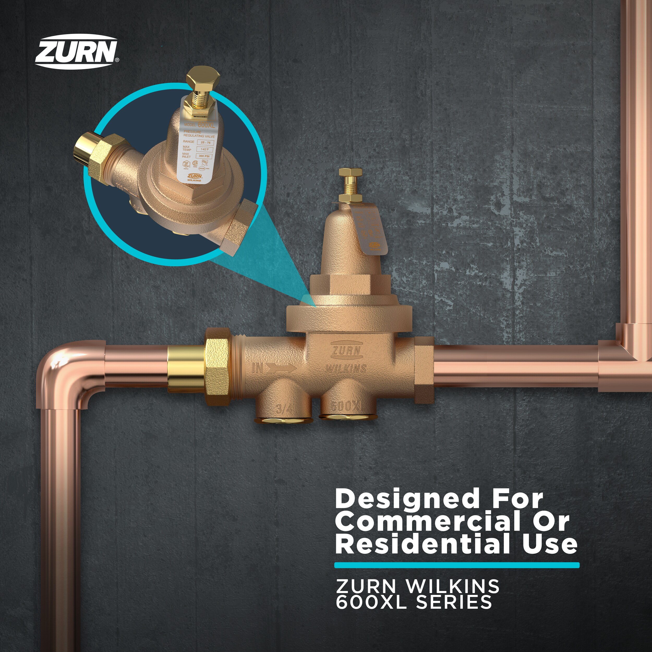 Zurn Wilkins Model 600XL Bronze 1-1/4-in Fnpt Pressure Reducing