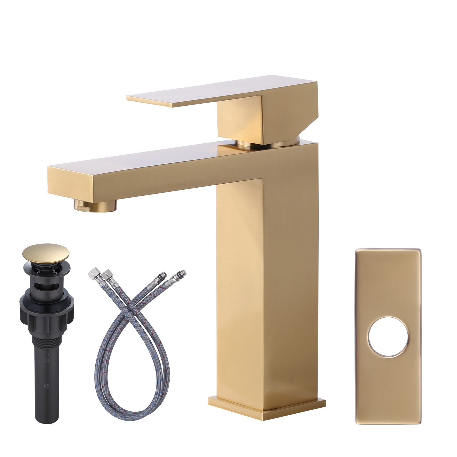 WOWOW 1115A3G-LW Gold Single hole 1-handle High-arc Commercial/Residential Handle Bathroom Sink Faucet with Drain with Deck Plate