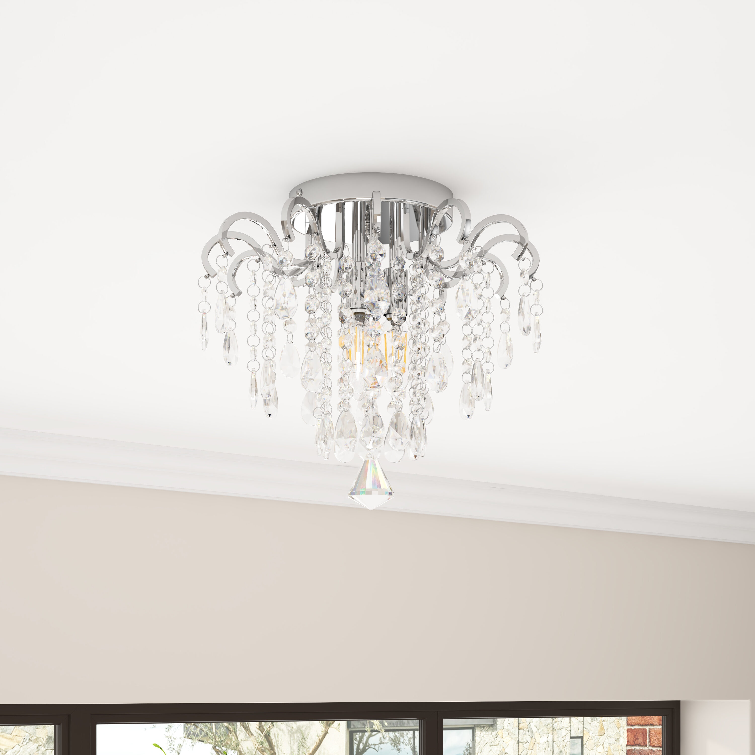 Aiwen HJ-0062-RD 3 -Light 12-in Chrome Flush Mount Light ENERGY STAR Certified