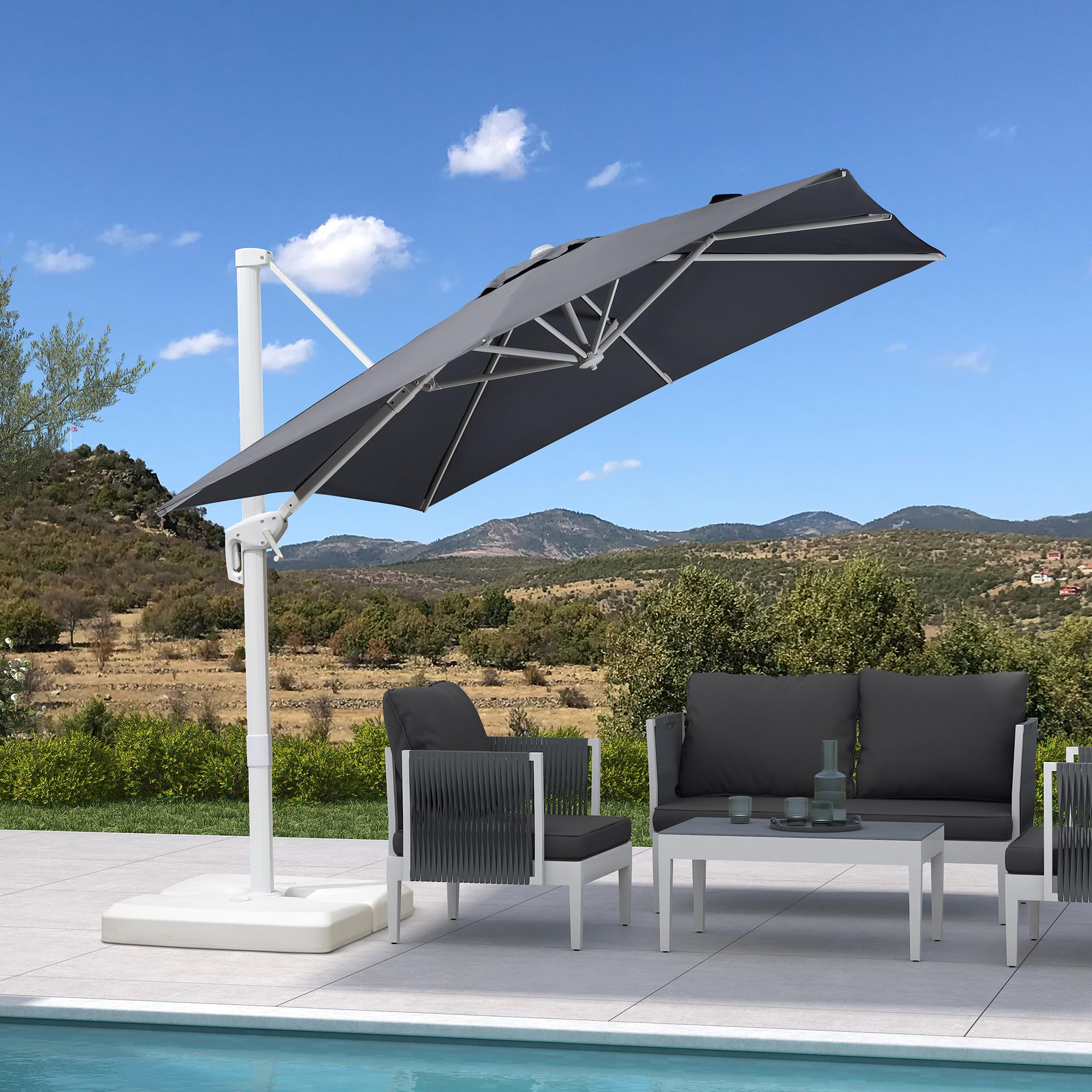 PURPLE LEAF LS02XBS08-LG 8-ft Aluminum Light gray Crank Cantilever Patio Umbrella