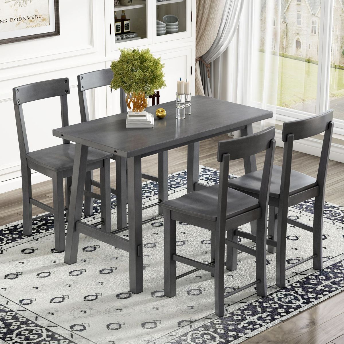 JASMODER ST000075AAE Gray Contemporary/Modern Dining Room Set with Rectangular Table (Seats 4)