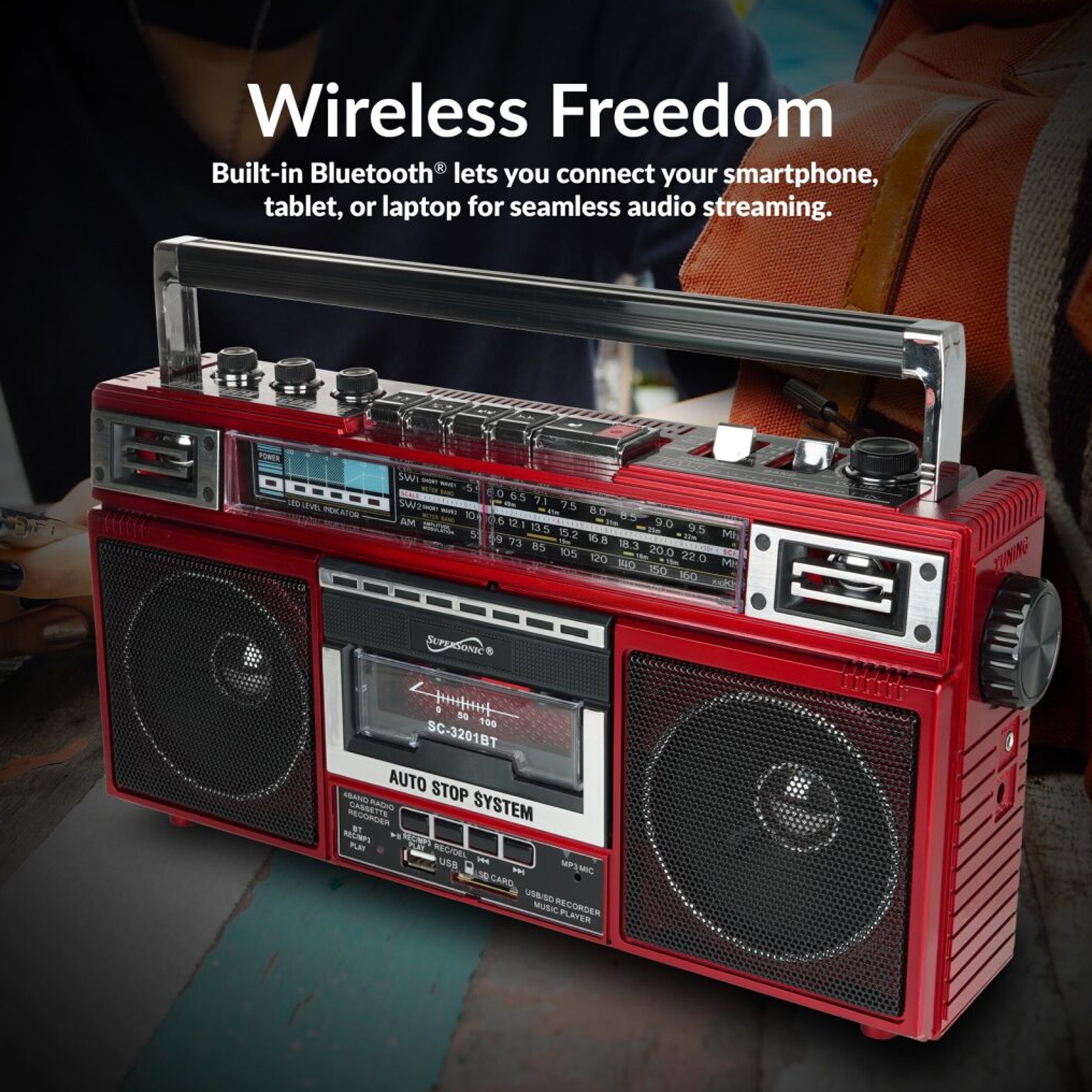 Supersonic Super Sonic Retro 4 Band Radio Speaker and Cassette Player ...