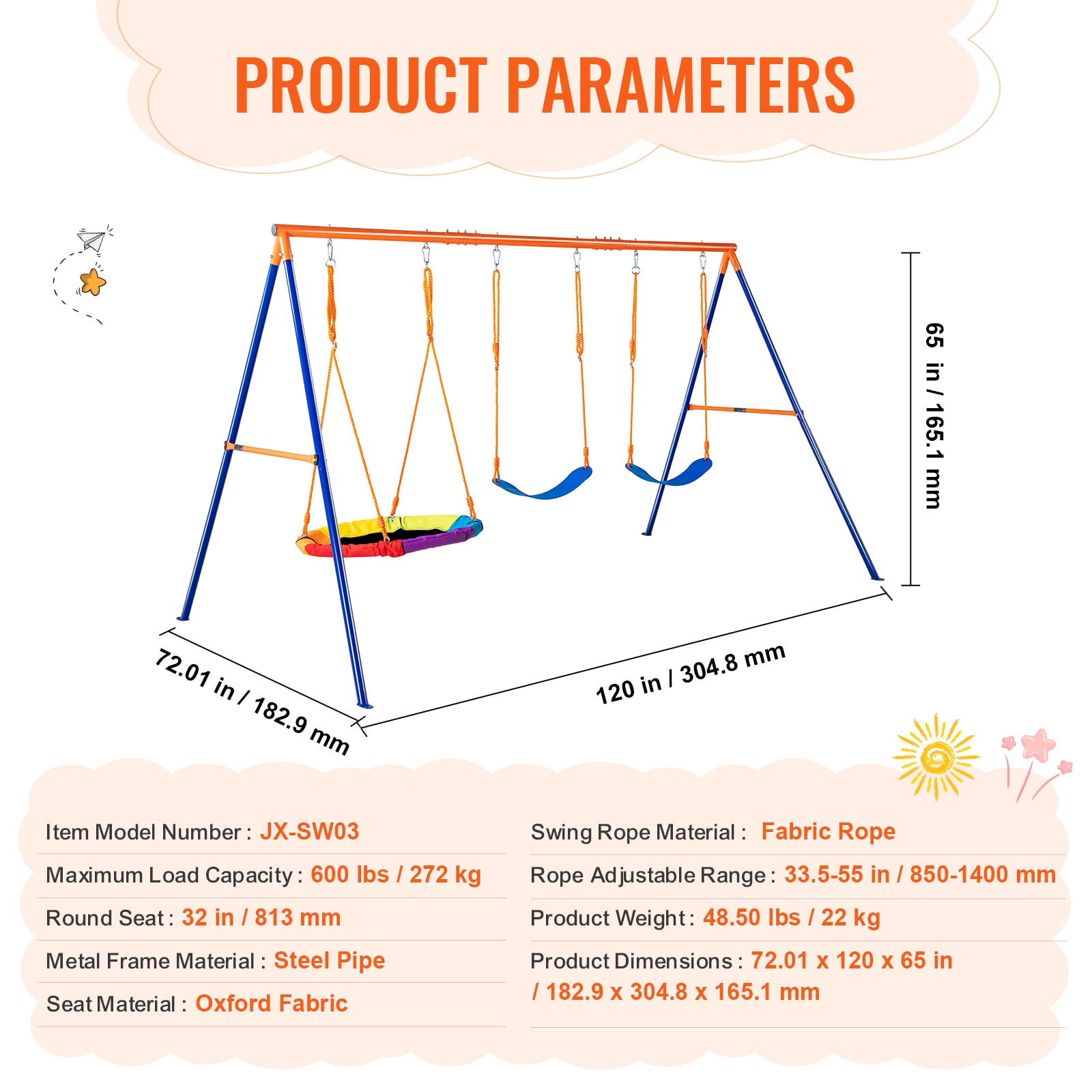 VEVOR AXQQTZ3RW000W9S5KV0 Playset-Swings - View #8