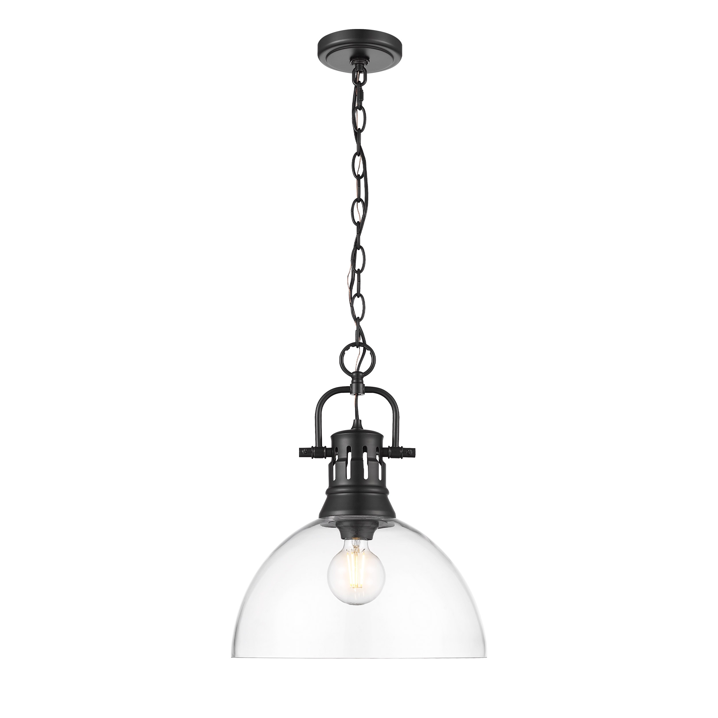 Golden Lighting 3602-L BLK-CLR Duncan 1 -Light Matte Black Transitional Clear glass Dome Medium Hanging Pendant light
