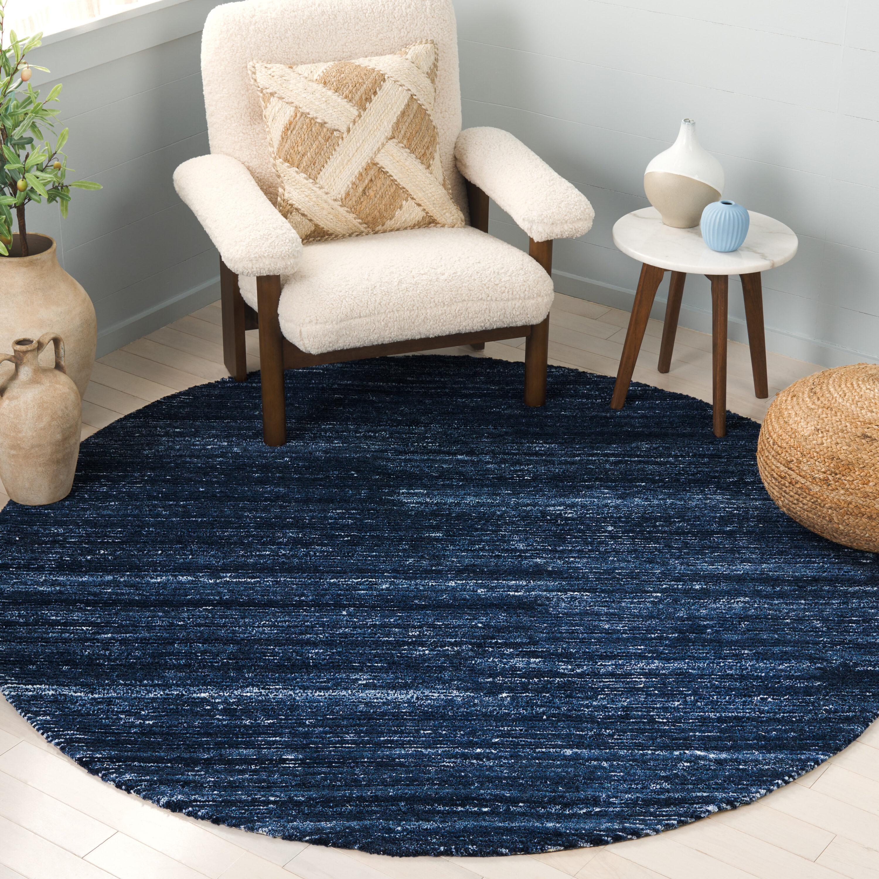  Mirage 757 Blue Solid/Tonal 6Ft x 6Ft Round Rug