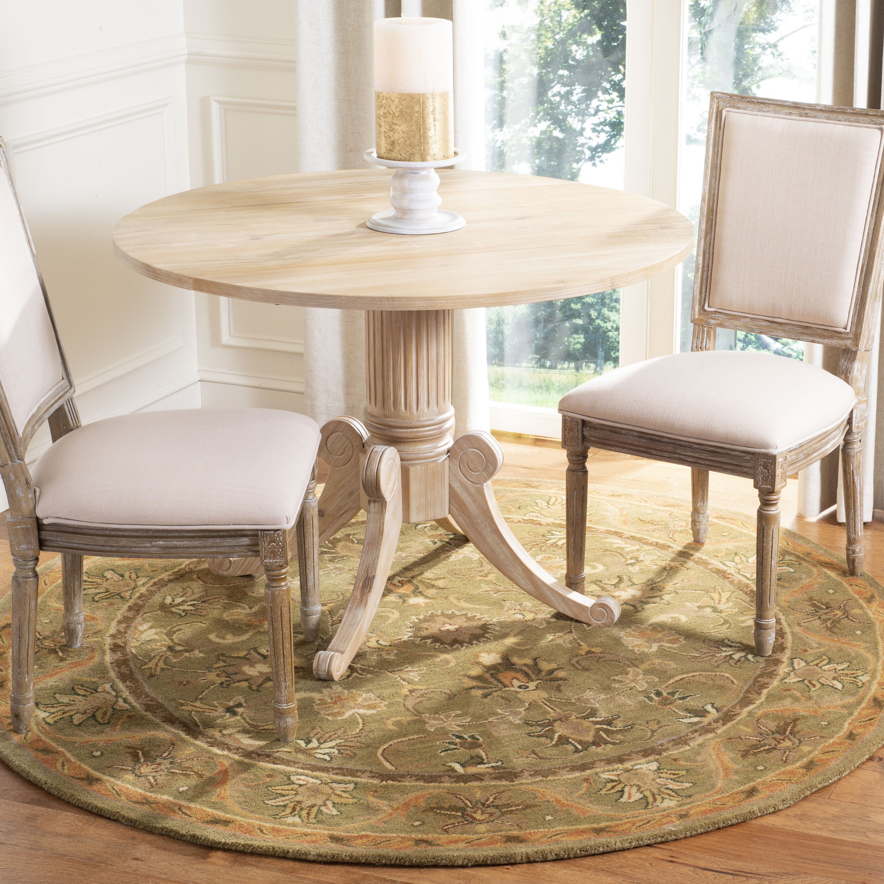 Safavieh AT52A-4R Antiquity Rudbar 4 x 4 (ft) Tufted Wool Olive/Gold Round Indoor Floral/Botanical Vintage Area rug