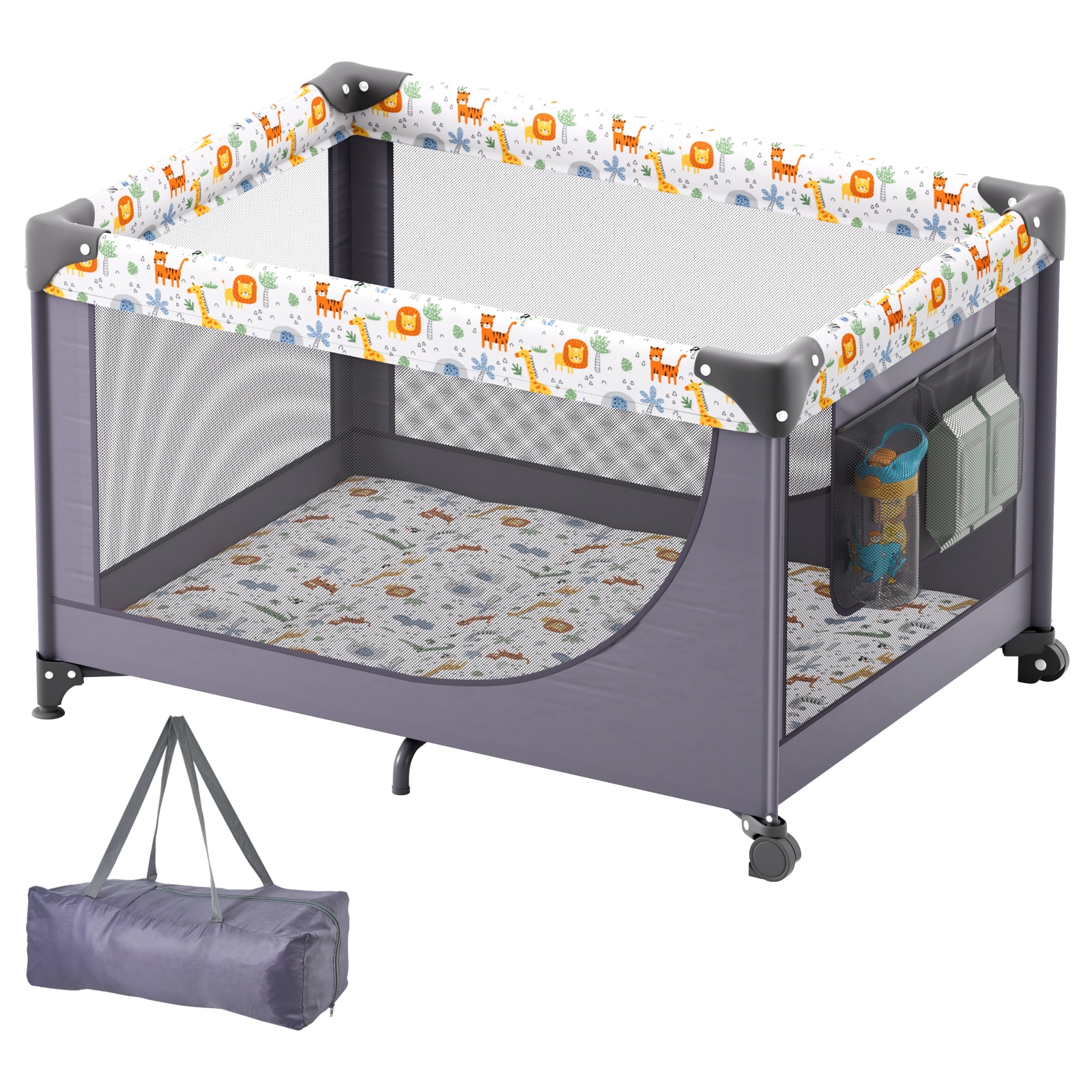 VEVOR SCBXSYXC402805923V0 Baby Playpen Travel Crib  Quick-Folding Playpen for Baby and Toddler  Portable Baby Fence Play Yard with Wheels  Breathable Mesh and Travel Bag  Indoor/Outdoor Kids Activity Center for 0-36 Months