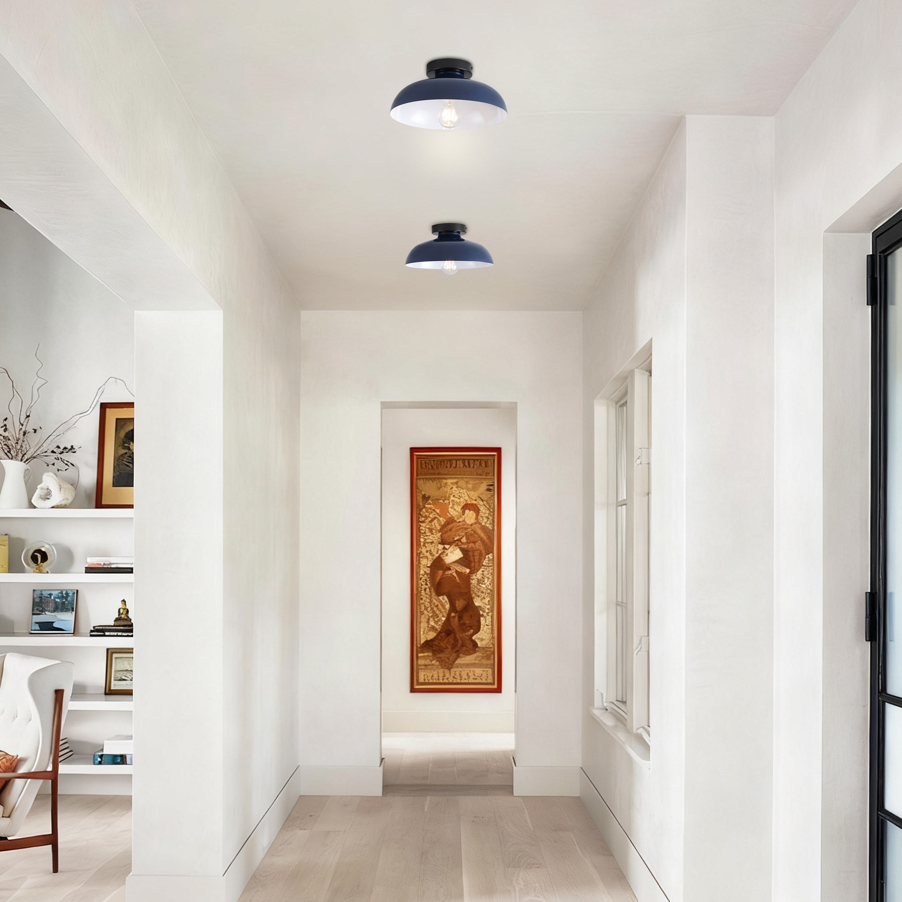 GZJunYo 2-Pack 1-Light 11.8-in Navy and White Semi Flush Mount