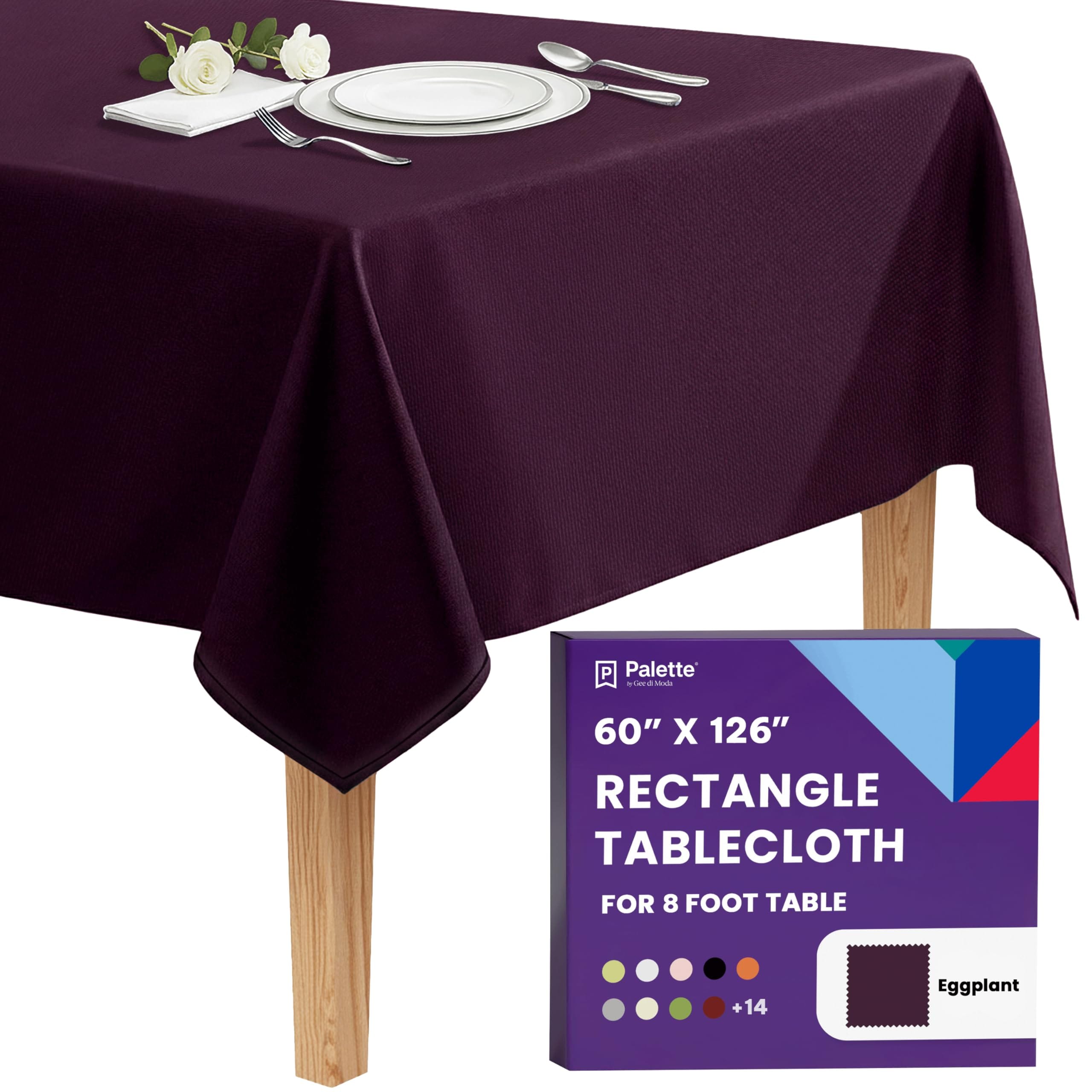 Gee Di Moda  Rectangle Tablecloth - 60 x 126 Inch Eggplant Rectangle Table Cloth - Heavy Duty Washable Fabric - for Buffet Table Holiday Party Dinner Wedding and Baby Shower