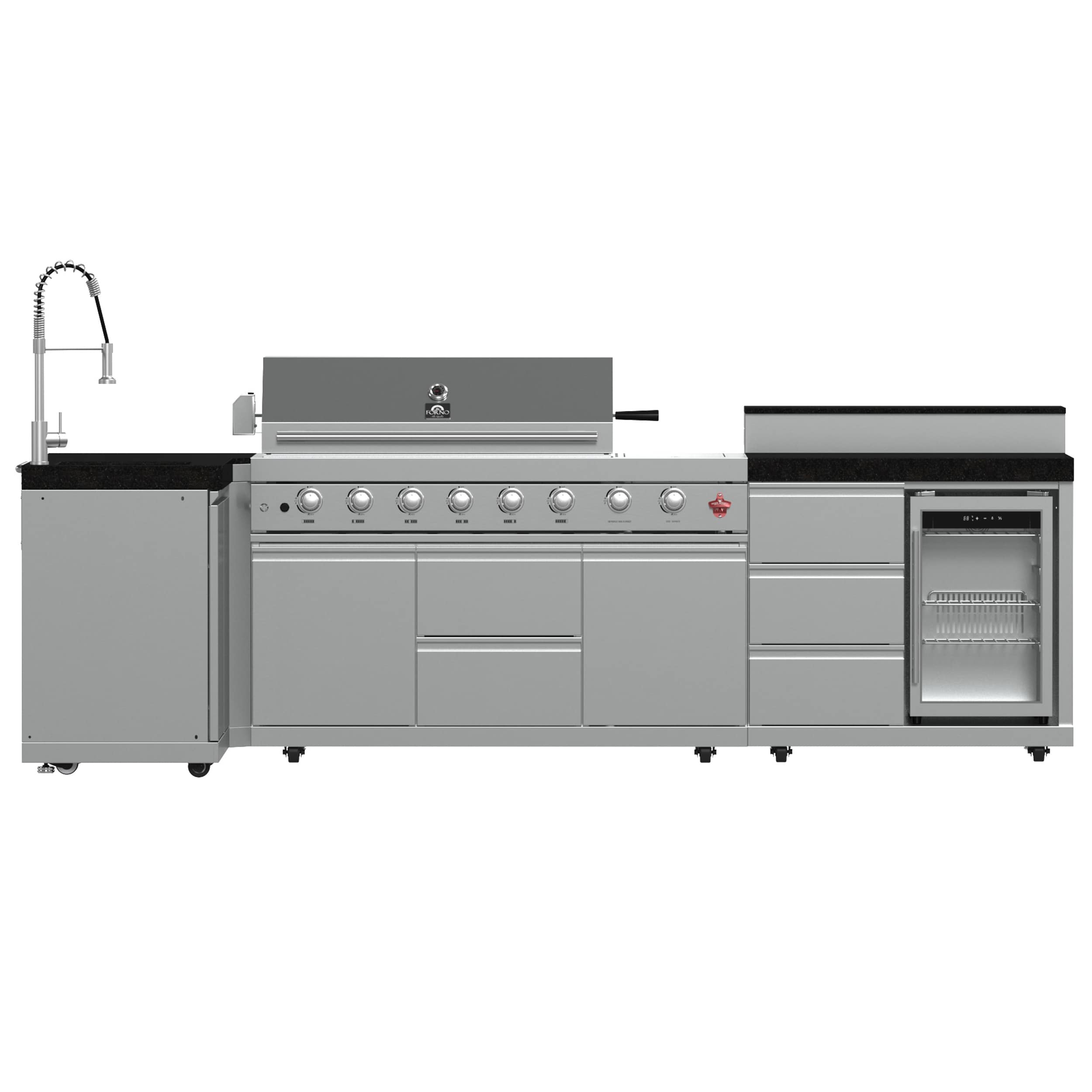 FORNO Bulnes 3 -Piece 123.2-in W x 47-in D x 65.4-in H Modular Outdoor Kitchen Gas grill 5 Burners #FODKT2520BLK