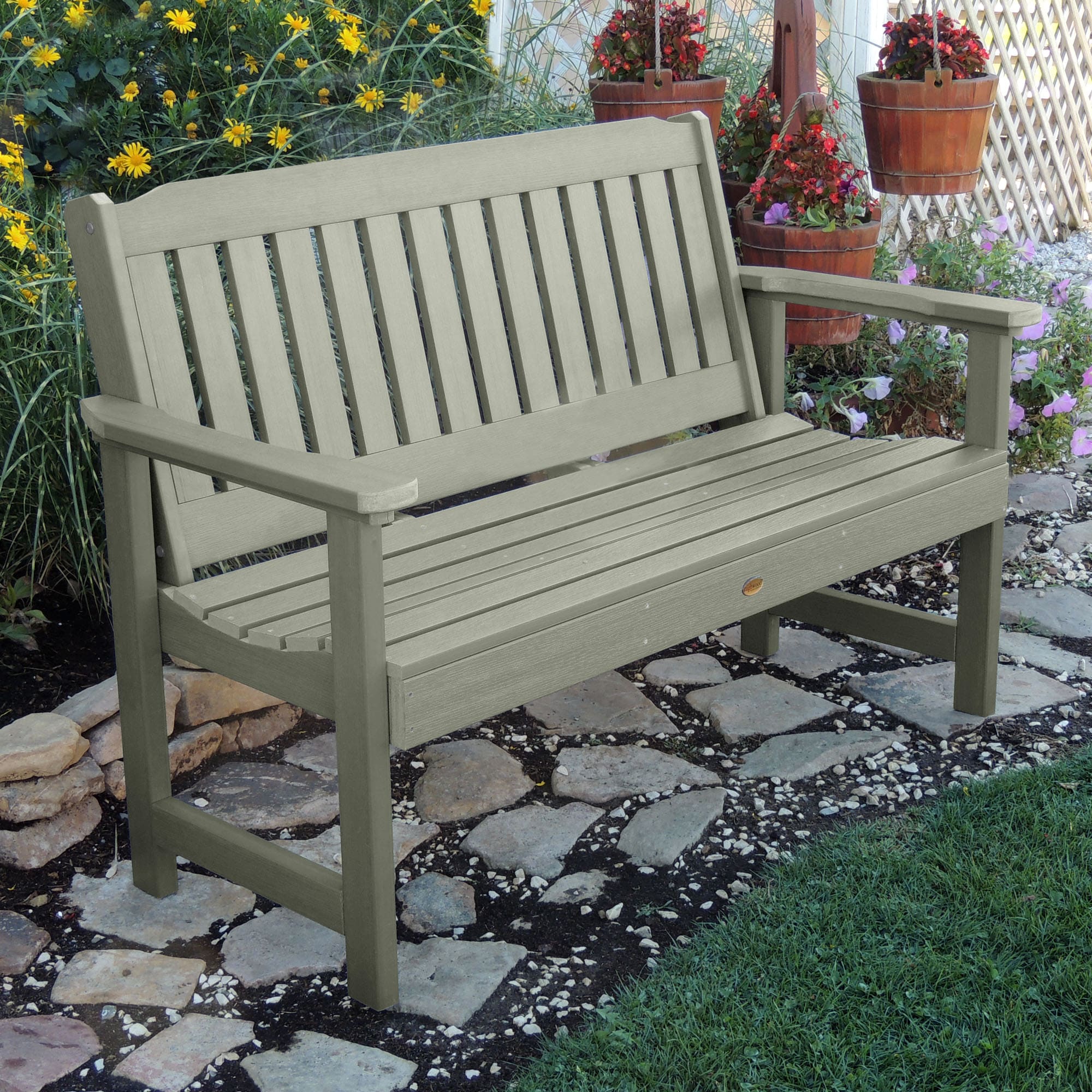 highwood AD-BENW1-EUC Lehigh 60-in W x 34-in H Eucalyptus Plastic Garden Bench