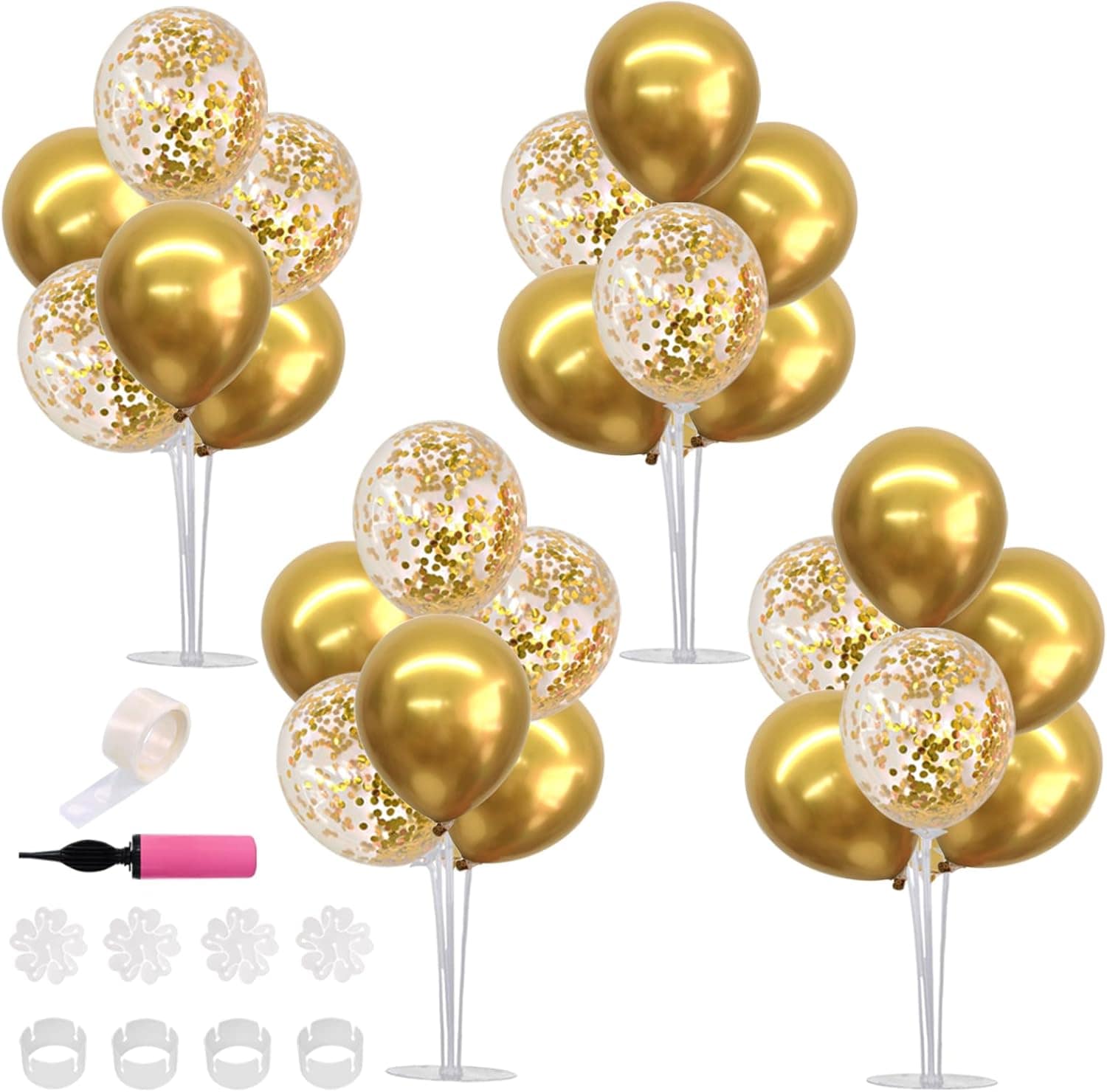 TONIFUL B07YDPLS17 4 Set Gold Balloon Centerpieces for Table Balloon Stand Kit for Party Centerpiece Table Decorations 50th 60th 70th 80th 90th 100th Birthday Decorations Graduation Decoration 2025 New Year