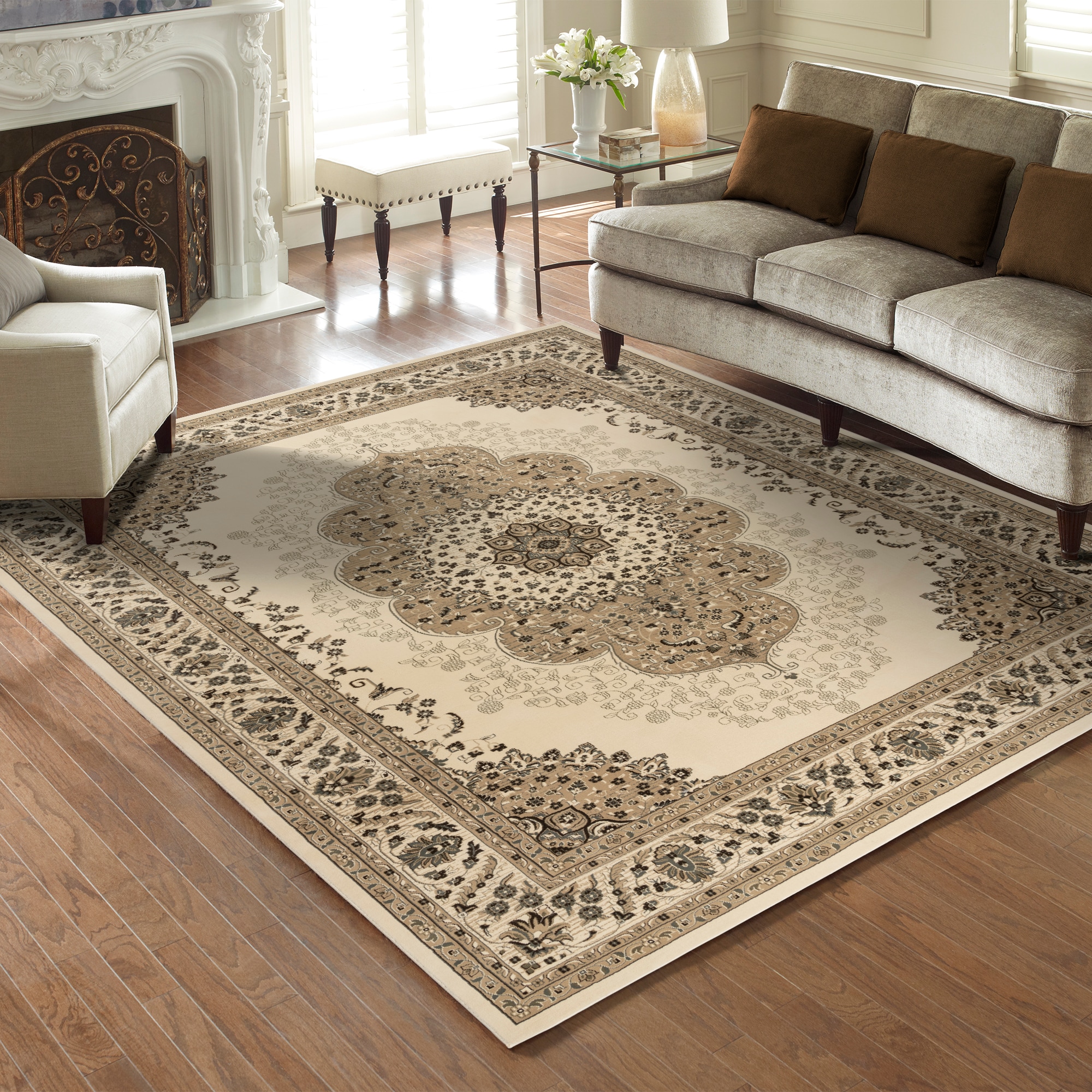 GERTMENIAN 26093 5 x 8 (ft) Loomed Polypropylene Ivory Rectangular Indoor Medallion Oriental Area rug