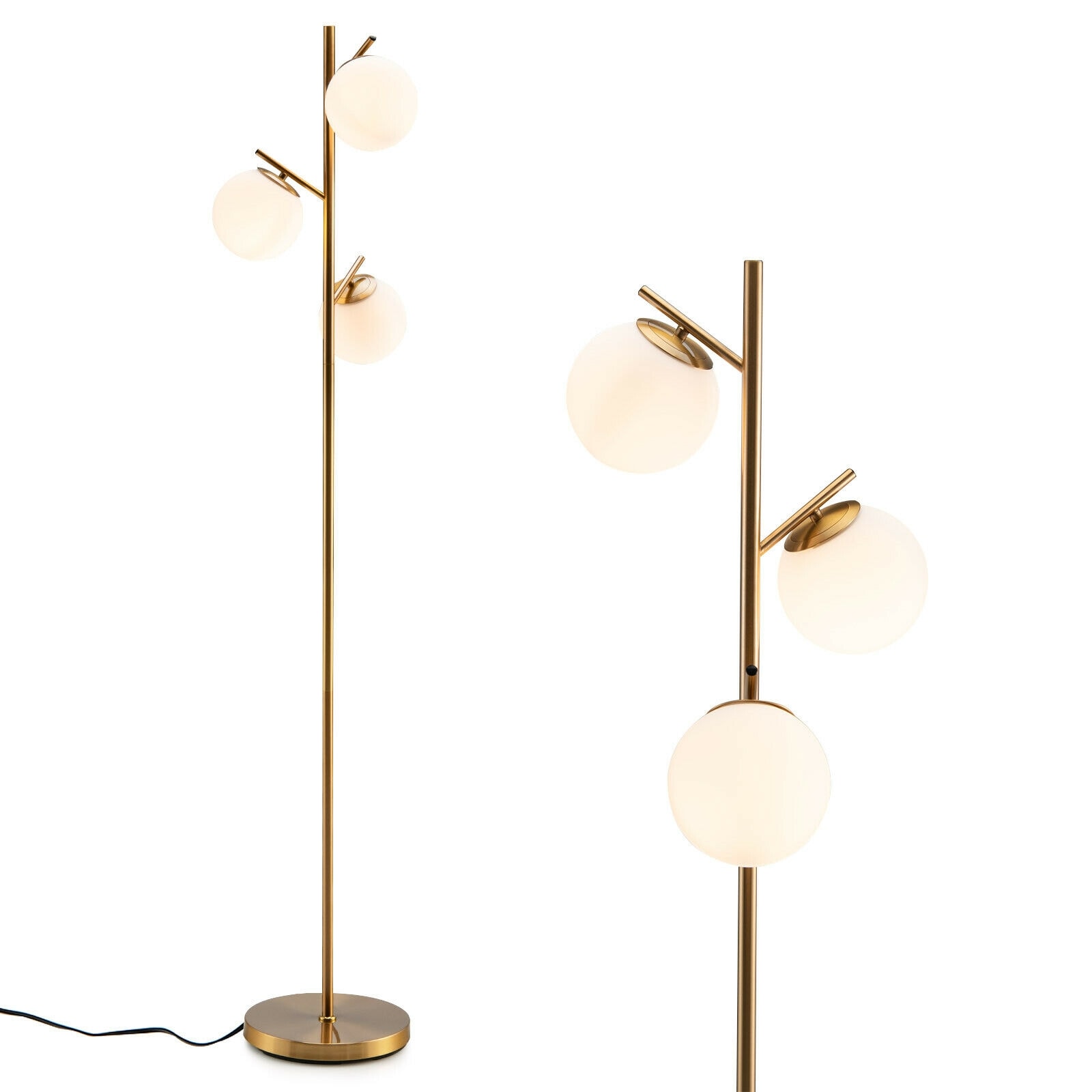Volenca - 11-in W x 66.5-in H 3-Light Floor Lamp Glass Globe Foot Switch Gold