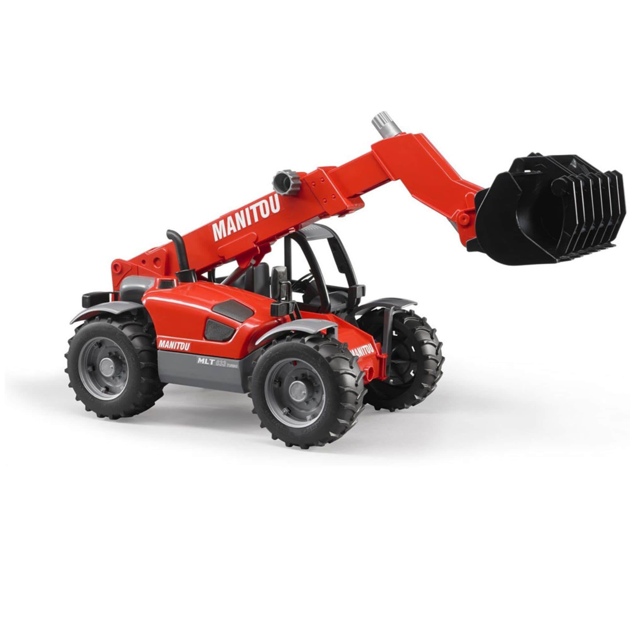 Lehman's 1393595 Bruder Manitou MLT 633 Turbo Telescopic Loader – Extendable Arm - Adjustable Bucket Grab - Treaded Tires