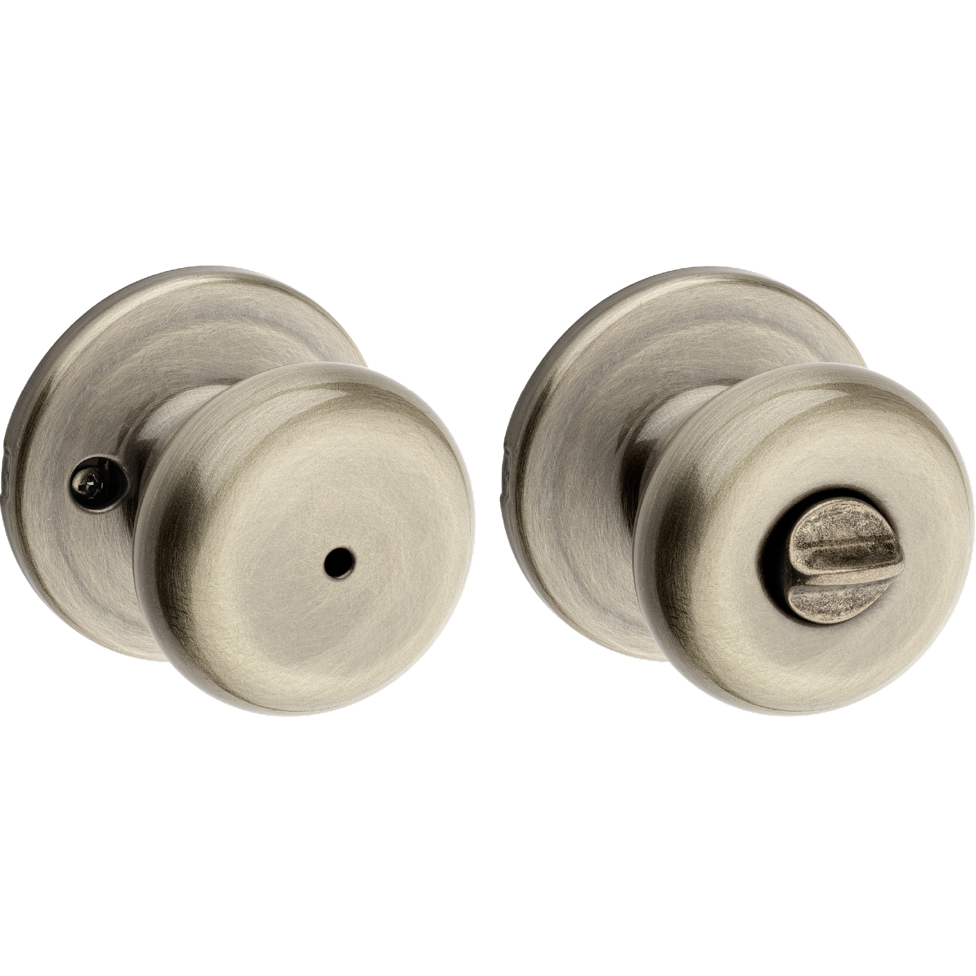 Kwikset Signature Series 730J 5 CP Juno Antique Brass Interior Bed/Bath Privacy Door Knob with Antimicrobial Technology