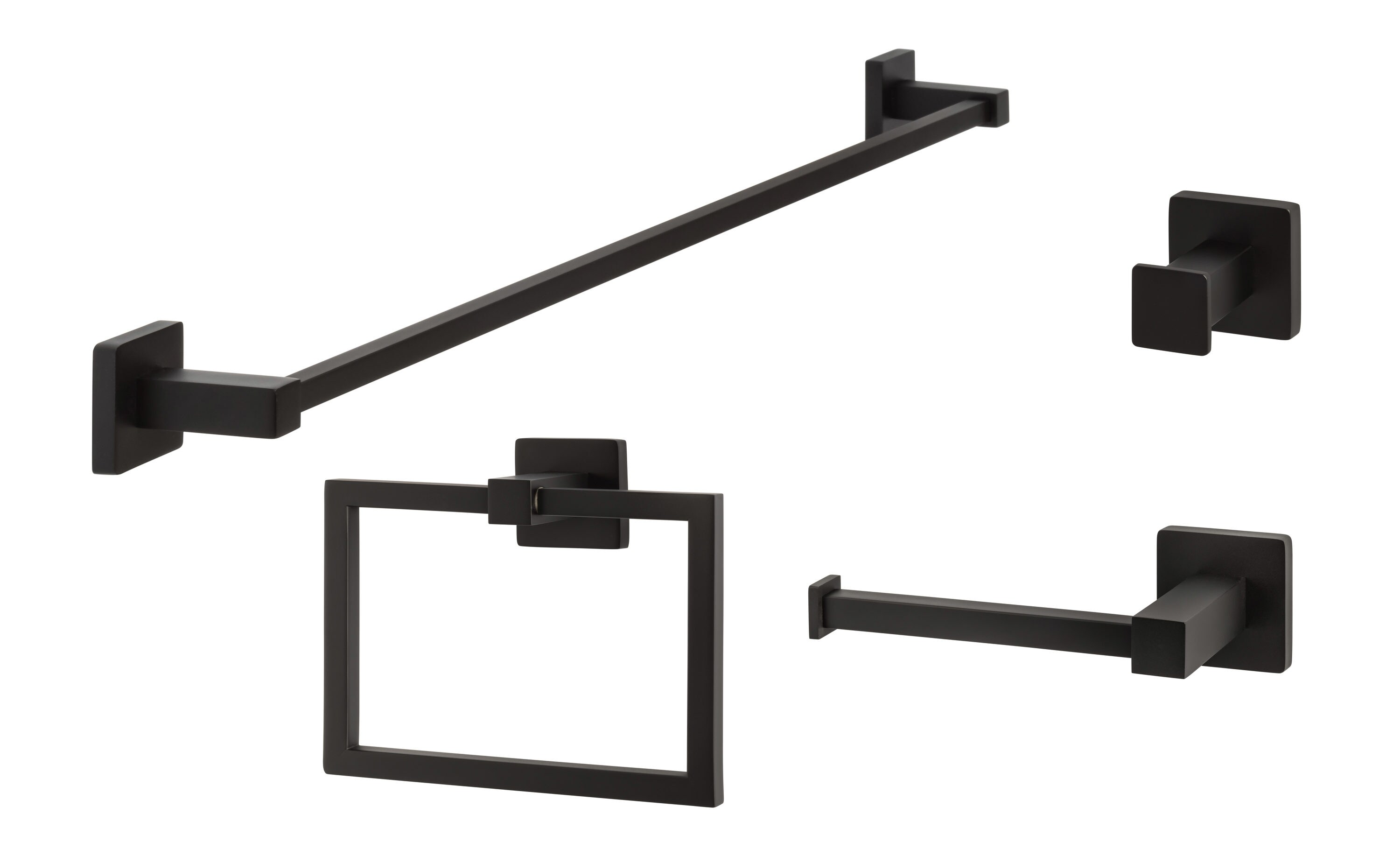 Sure-Loc Hardware VR-SET PH1 FBL 4 -Piece Vlora Flat Black Decorative Bathroom Hardware Set Towel Bar, Toilet Paper Holder, Towel Ring ,Robe Hook Included