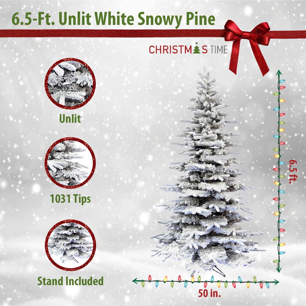 6.5-Ft Snowy White Pine Artificial Christmas Tree with Stand