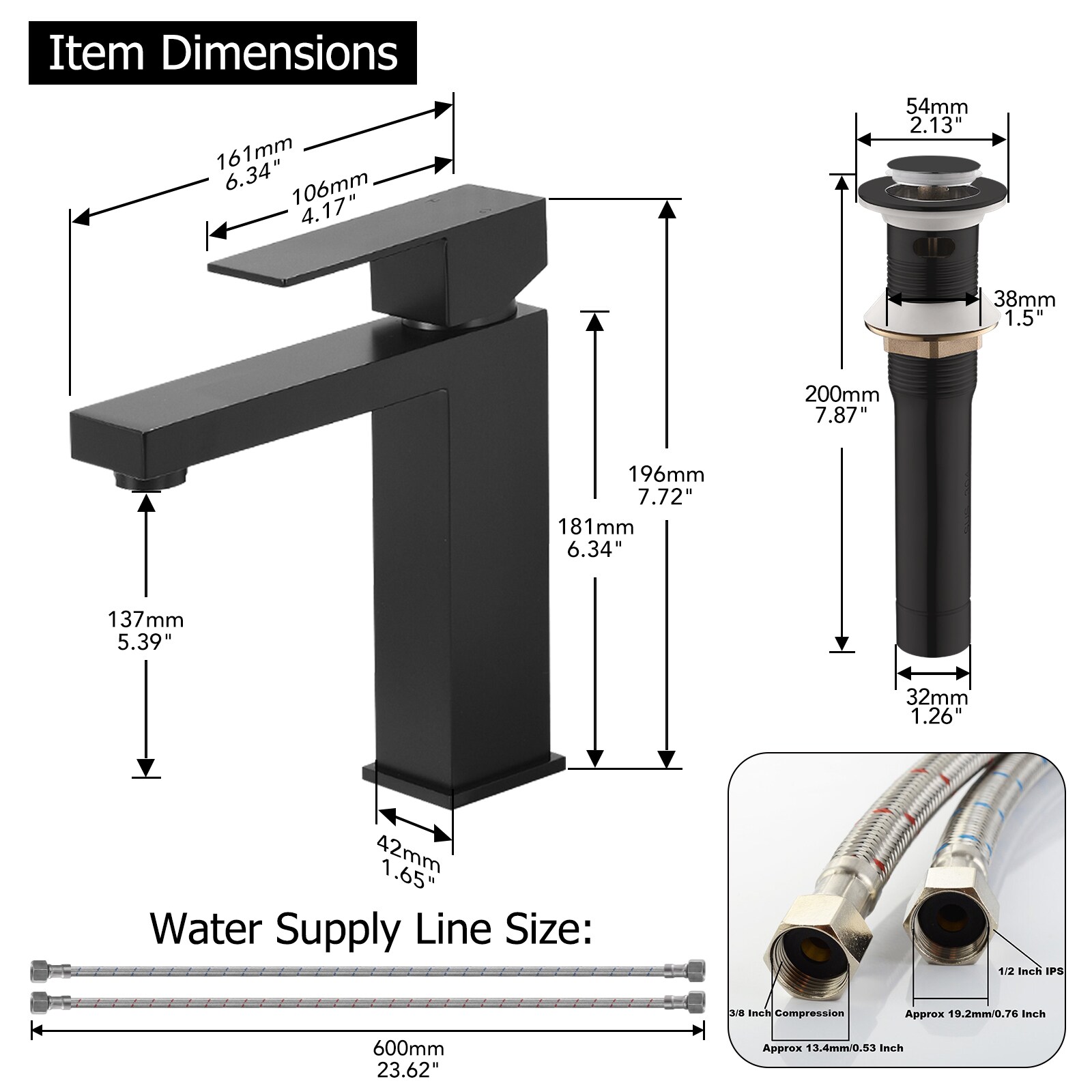 Phiestina 4 Inch Matte Black Bathroom Faucet - Single Handle Vanity Faucet With Drain