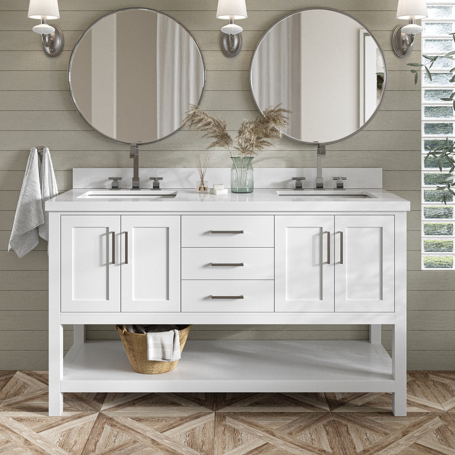 ARIEL S061DWQRVOWHT Magnolia 61-in White Undermount Double sink Bathroom Vanity with Pure White Quartz Quartz Top