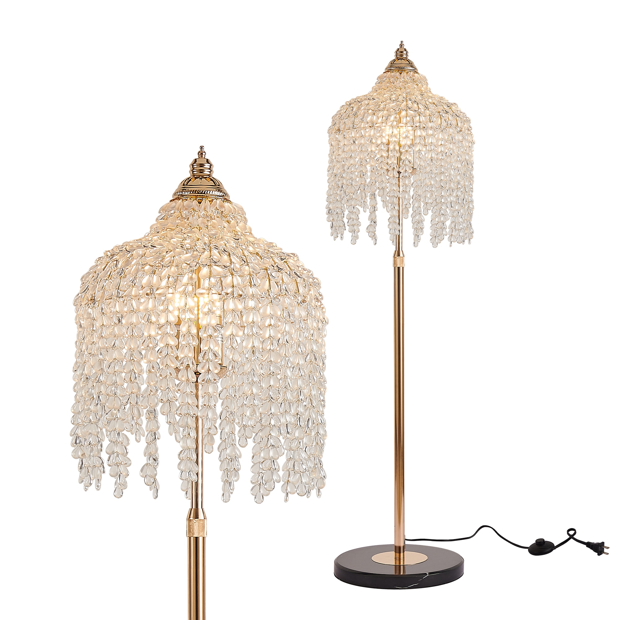 YERIVA MV 63-in Gold Shaded floor lamp Floor Lamp with Crystal Shade