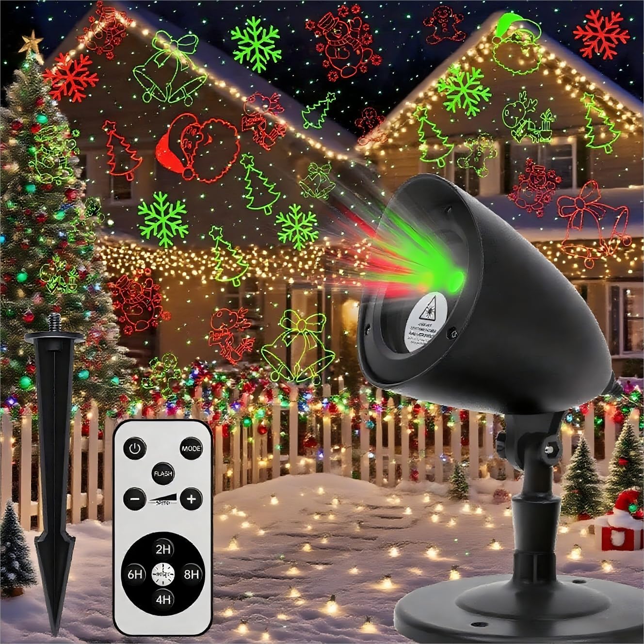 Vrbgify  Holiday Laser Projector Lights Outdoor Dynamic Snowflake Lighting Effects Christmas Spotlights for House Yard Garden Xmas Decoration