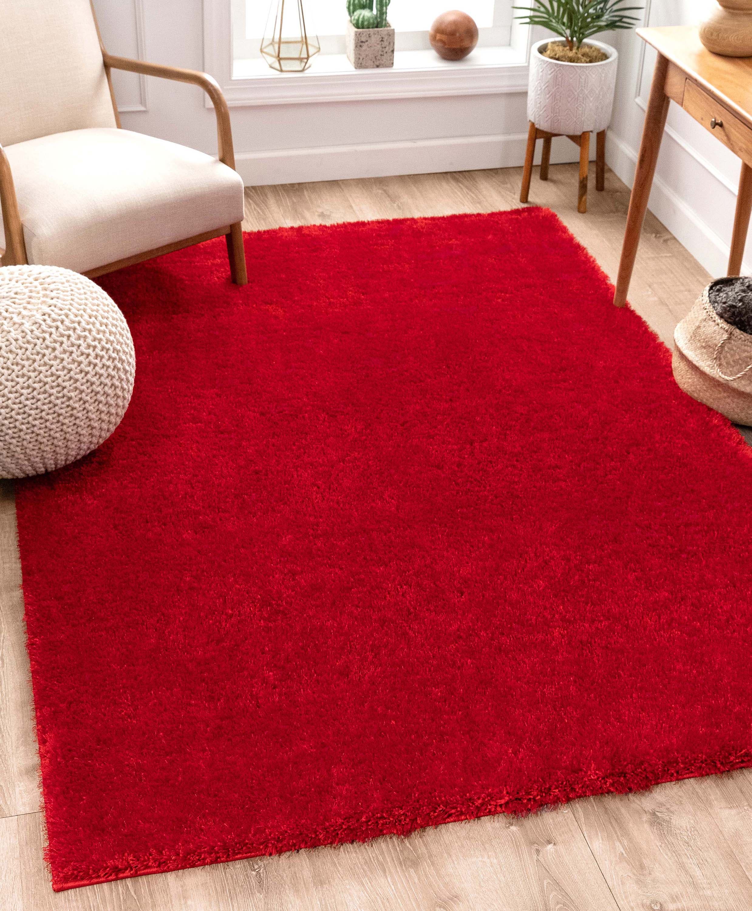Well Woven FE-10-T Feather 9 x 13 (ft) Polyester Red Rectangular Indoor Solid Mid-Century Modern Area rug