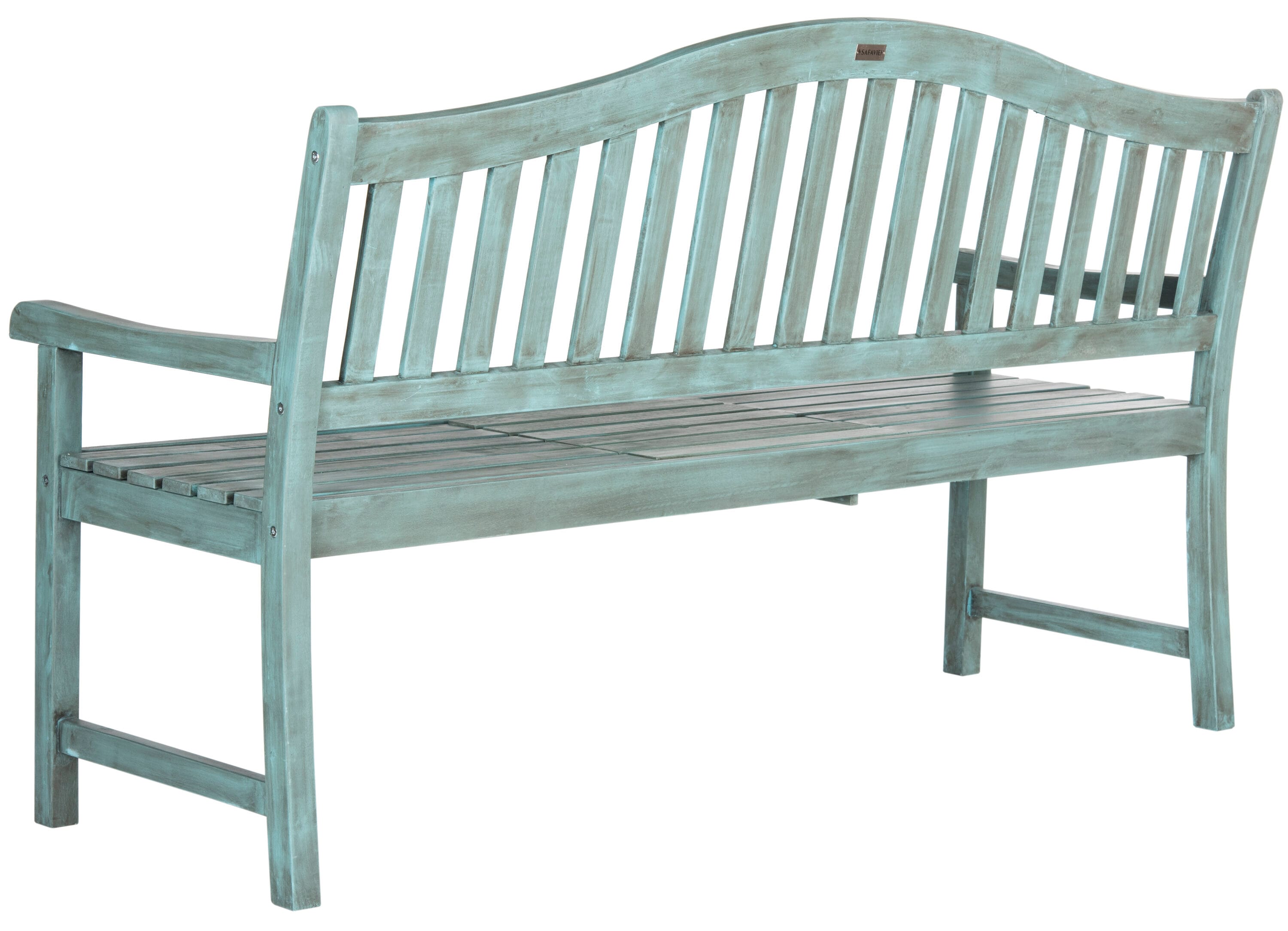 Beach House Blue Acacia Outdoor Bench with Pop-Up Table