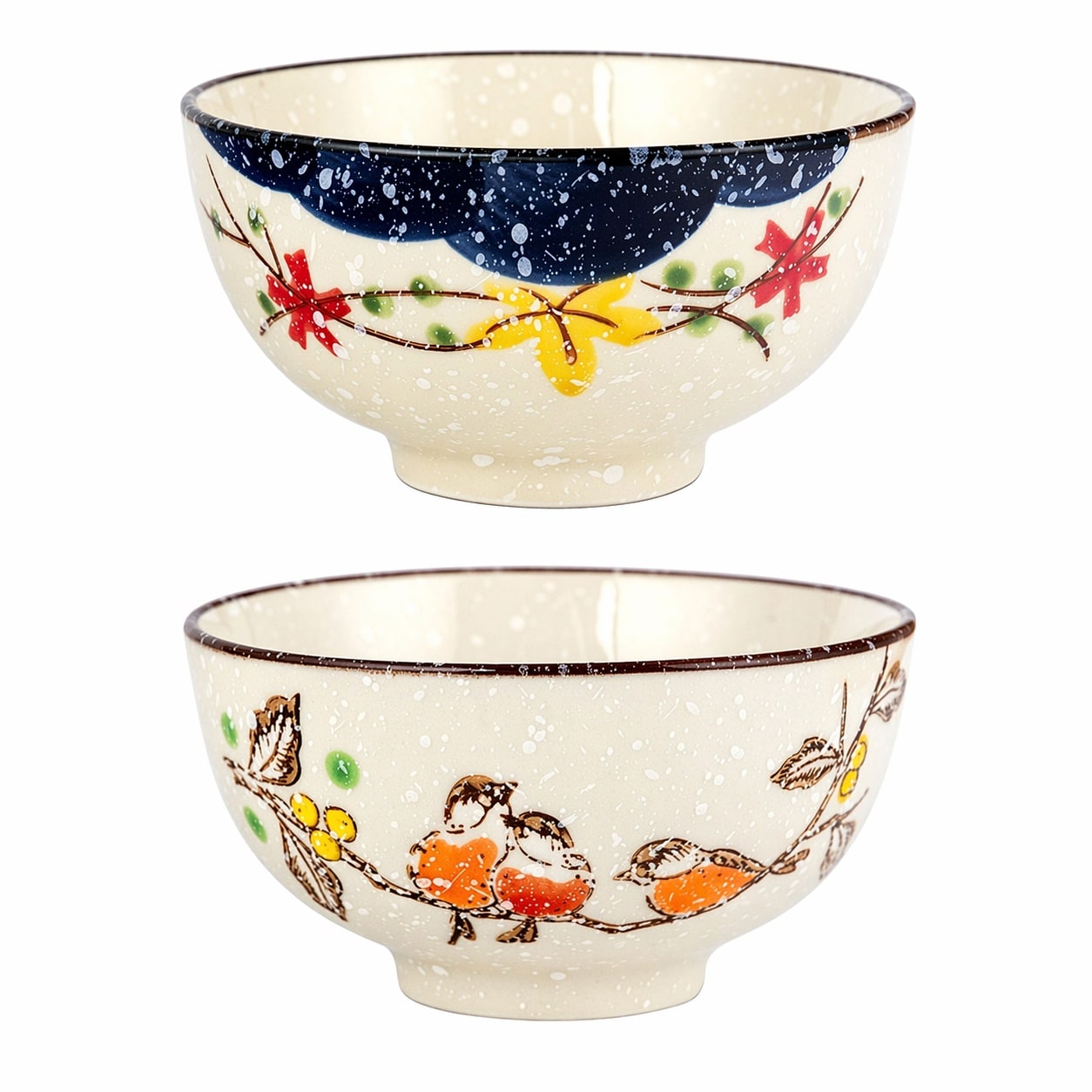 Aoibox 4 5 Inch Japanese Retro Hand Painted Floral Ceramic Rice Dessert Cereal Bowls Dishwasher Safe Set of 2 #LABCQDJ5