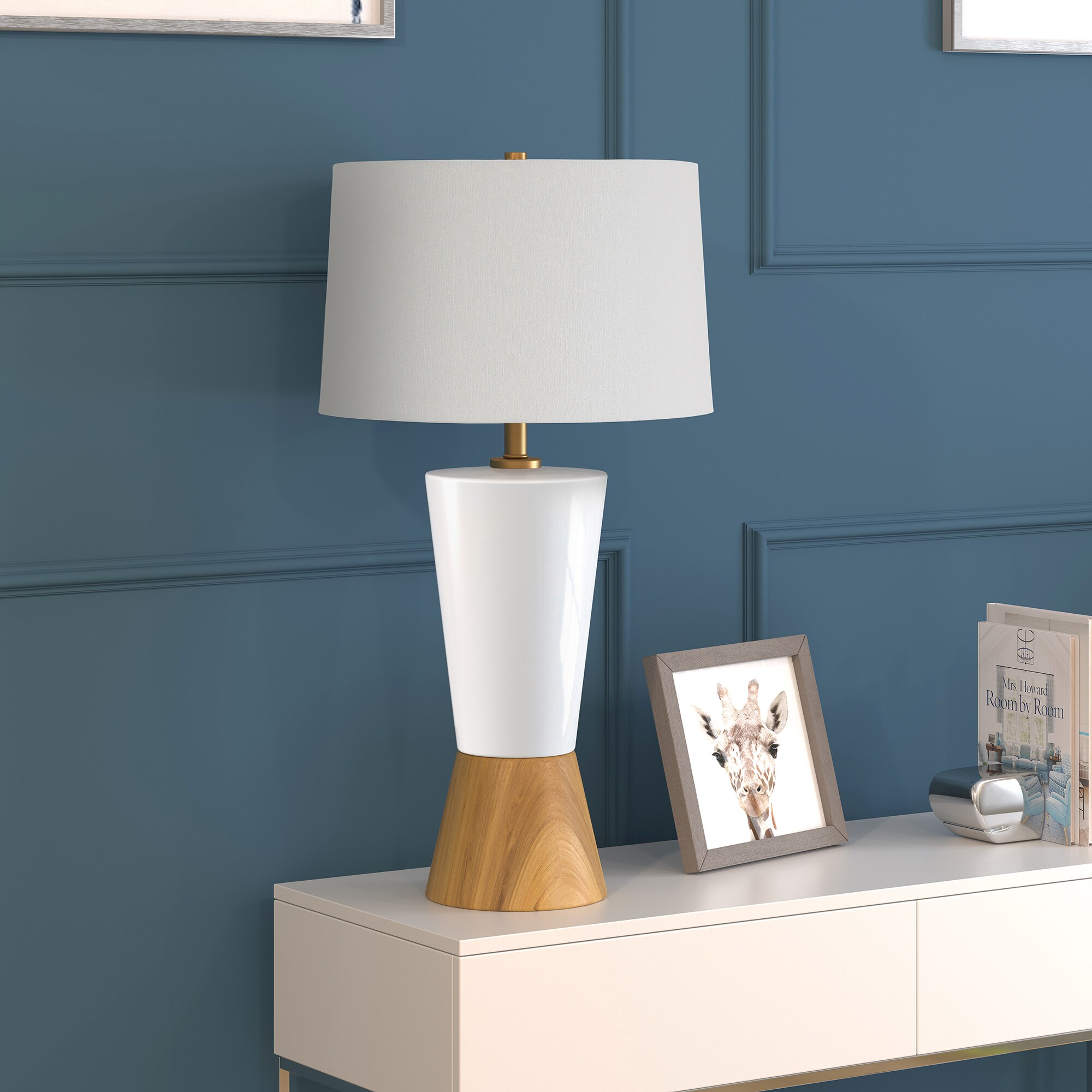 Hailey Home TL0085 Virta 285-in White Rotary socket Table Lamp with Fabric Shade