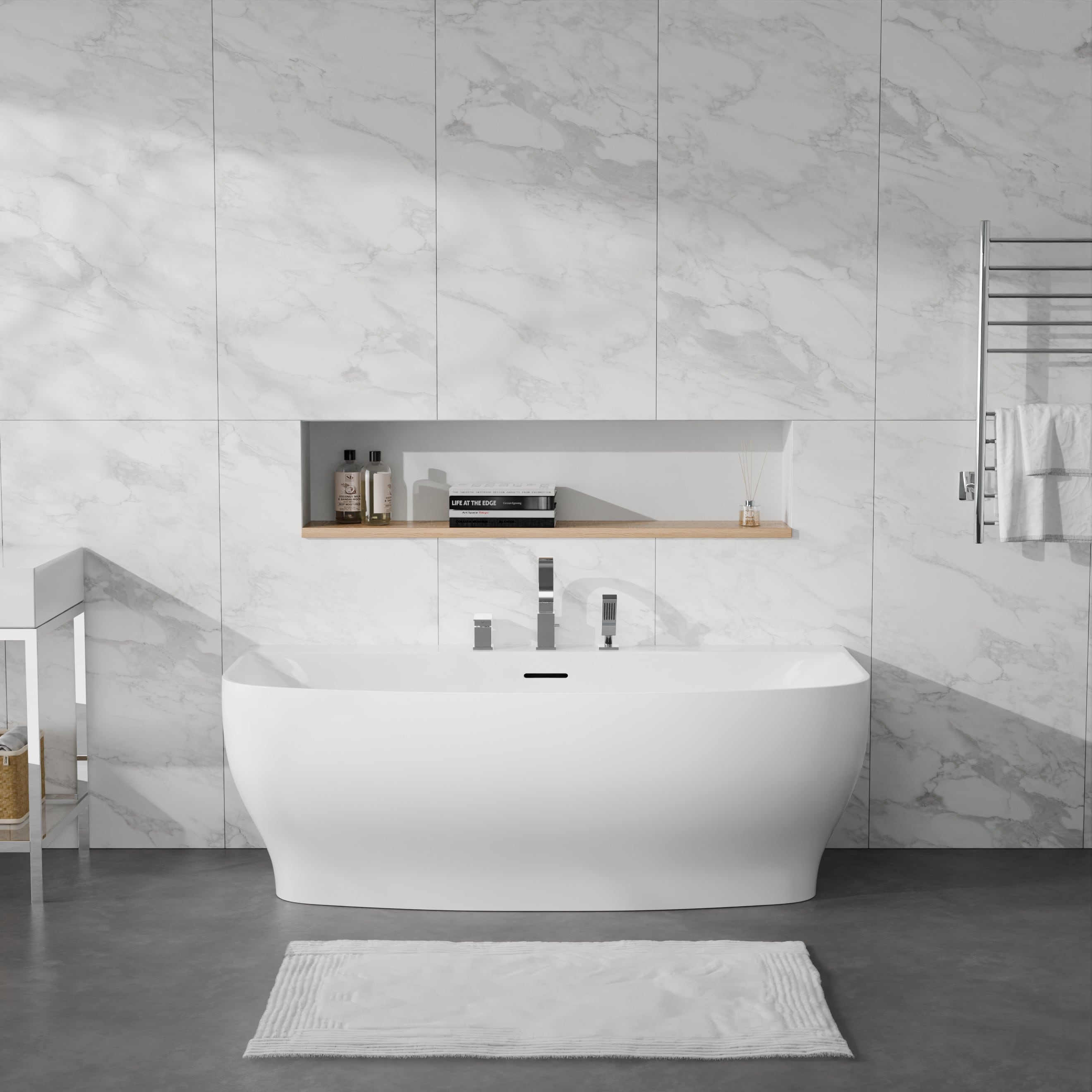 ANZZI Bank Series 30.7-in x 64.9-in White Acrylic Oval