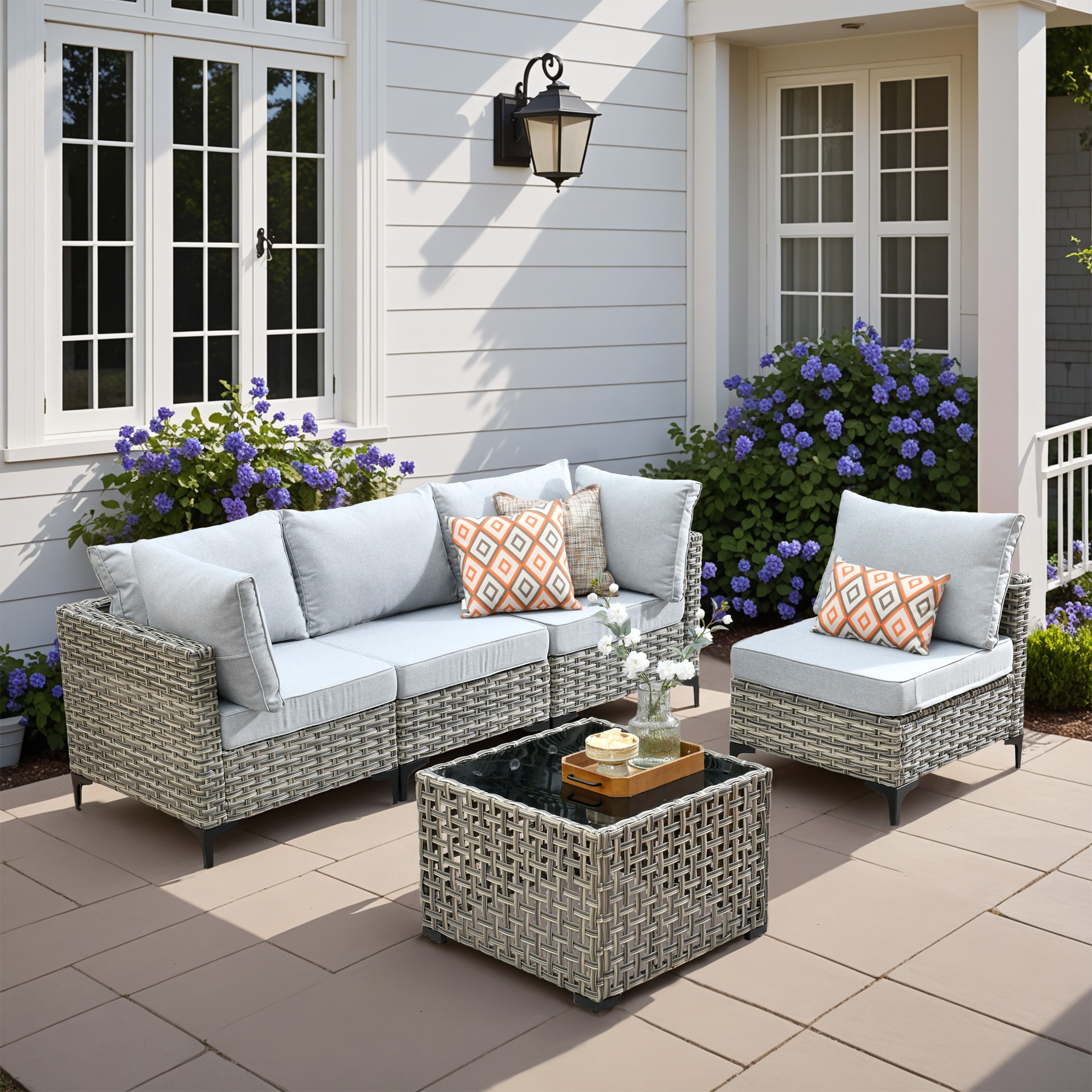 ALTRIGUS 6L-SKT405-AL 5 -Piece Wicker Patio Sofa Conversation Set with Light Gray Cushions