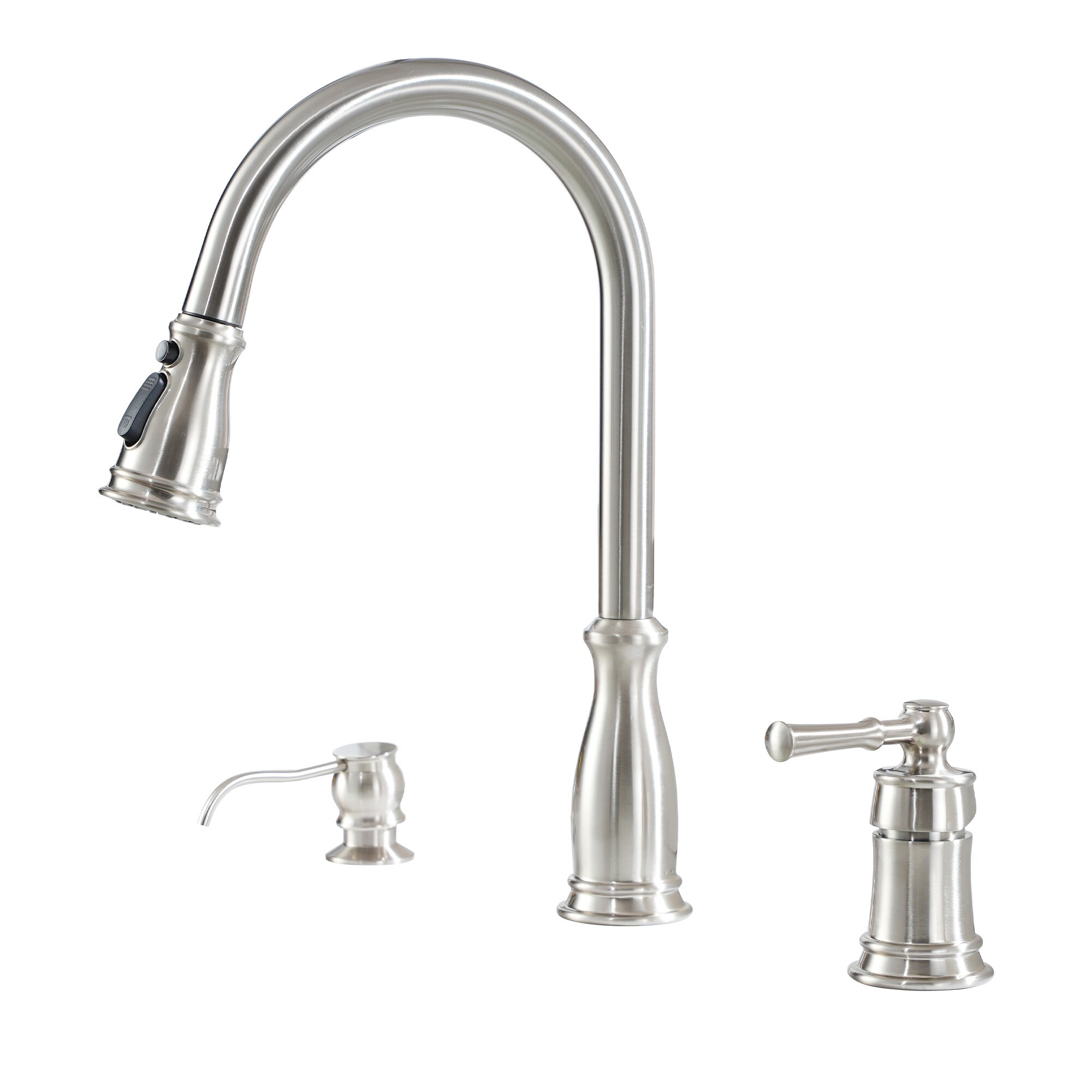 Clihome DG-KF26NS01 Kitchen Faucet with Soap Dispenser Brushed Nickel Single Handle Deck-mount Pull-down Kitchen Faucet with Sprayer (Soap Dispenser Included)