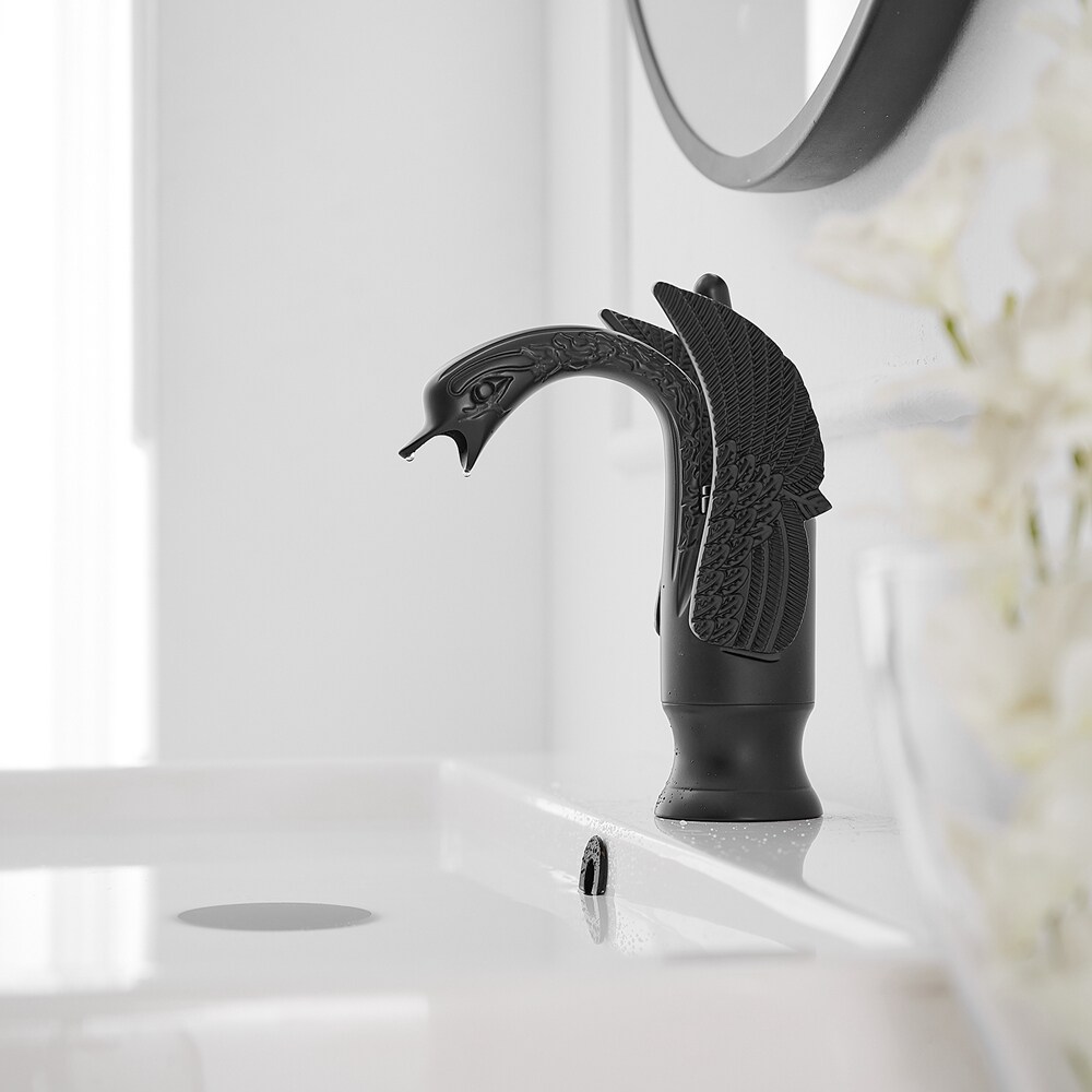 Matte Black Swan Single Hole Bathroom Faucet with Metal Drain