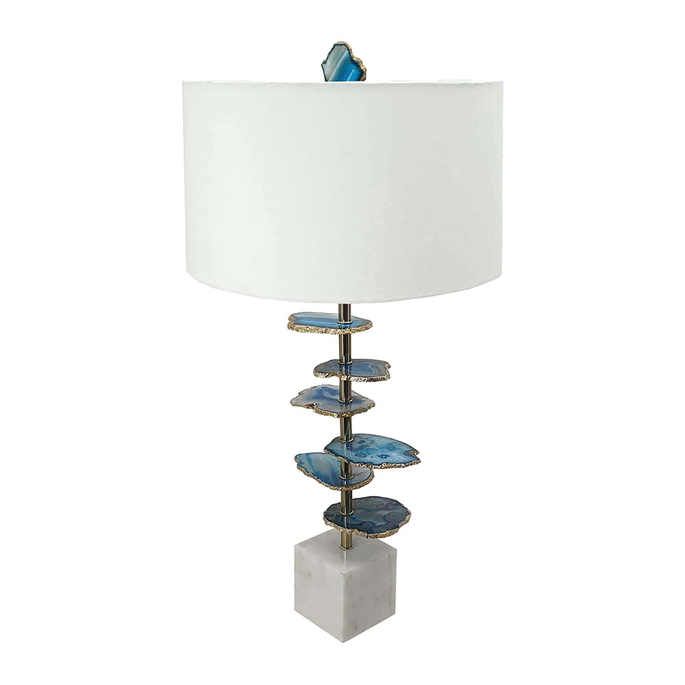 LOVMOR SF-WO-W2078P324079 Blue White Agate Slice Table Lamp Marble Base