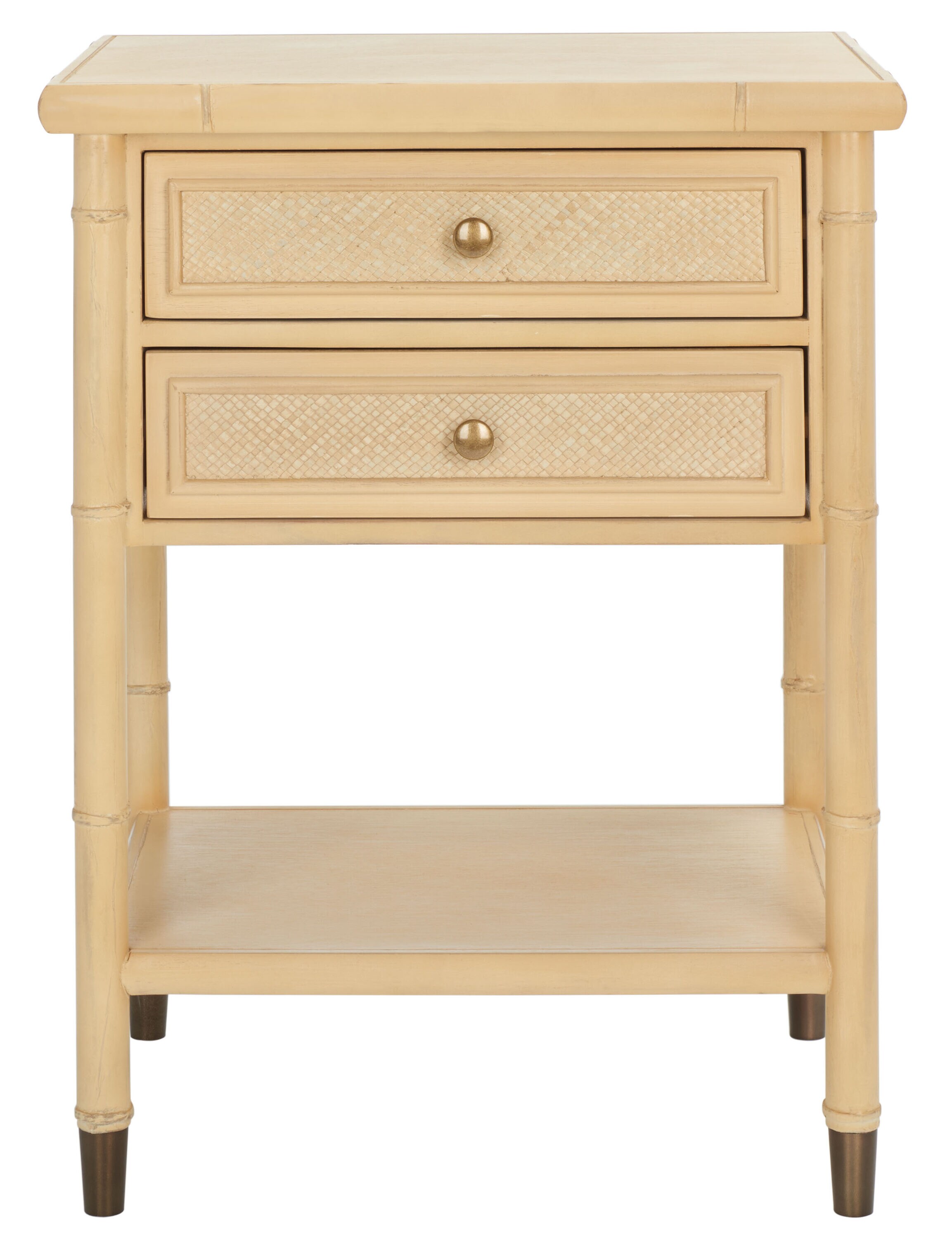 Light Blonde Bamboo-Style Wood and Metal Accent Table with Storage