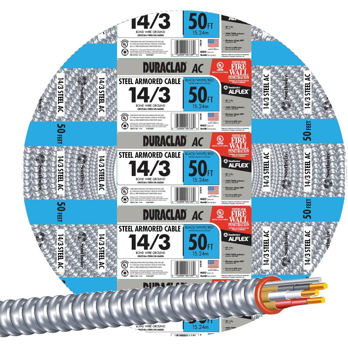 Do it Best AFC AC-90 Steel Armored Cable 14-3 AWG 50 ft (1402N24-00) #1402N24-00