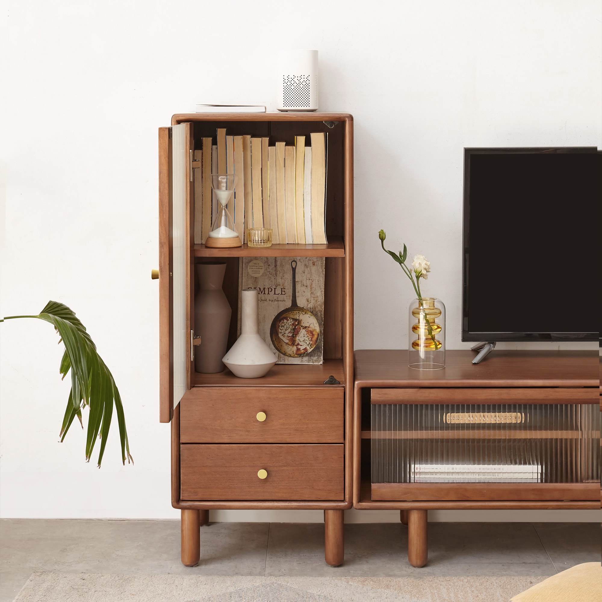 GDFStudio Vintage Wood Storage Cabinet with Glass Door Coffee