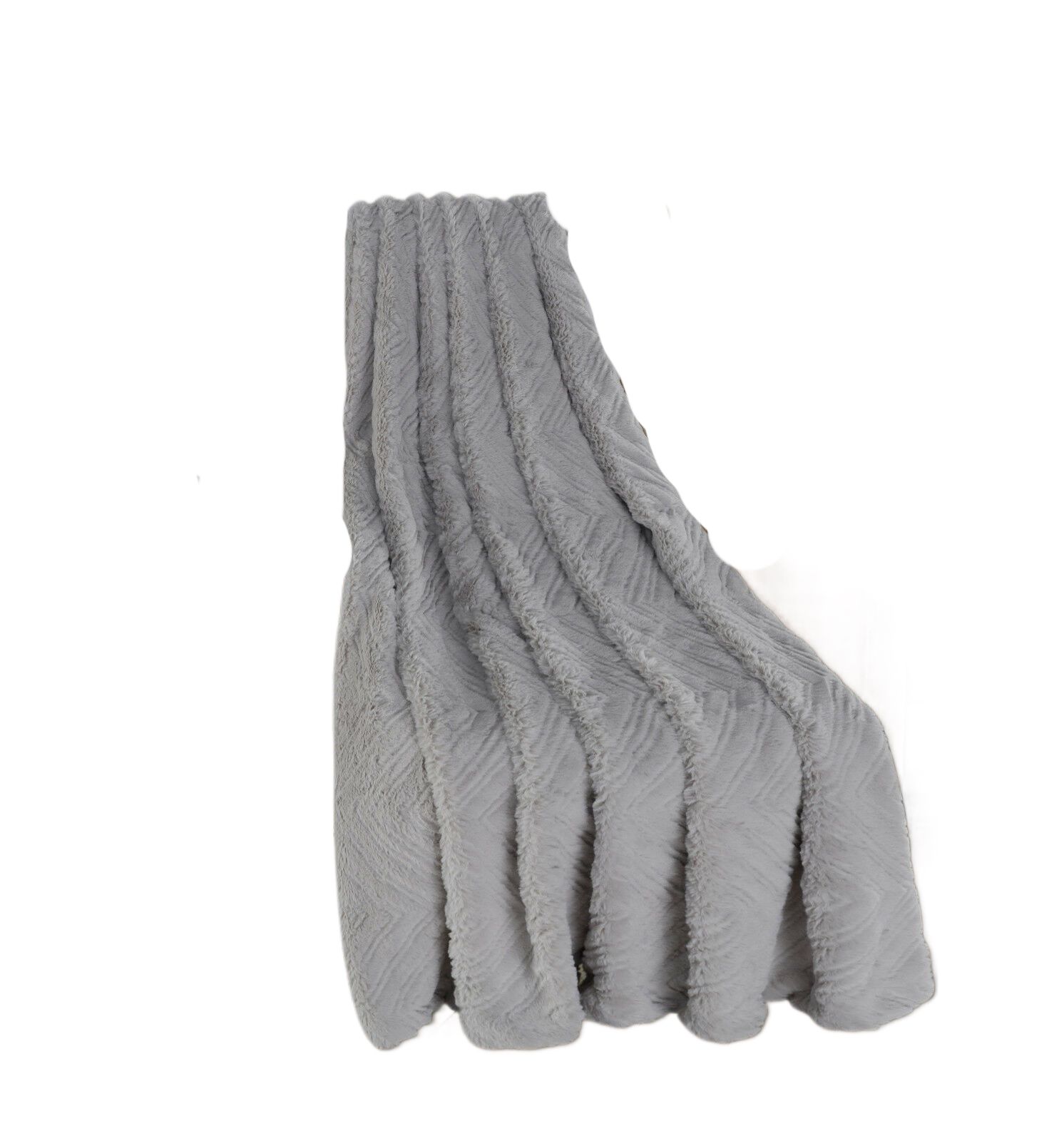 KATE AURORA Salon de Maison Faux Shearling Ultra Plush Gray Chevron Throw Blanket 50 in x 60 in